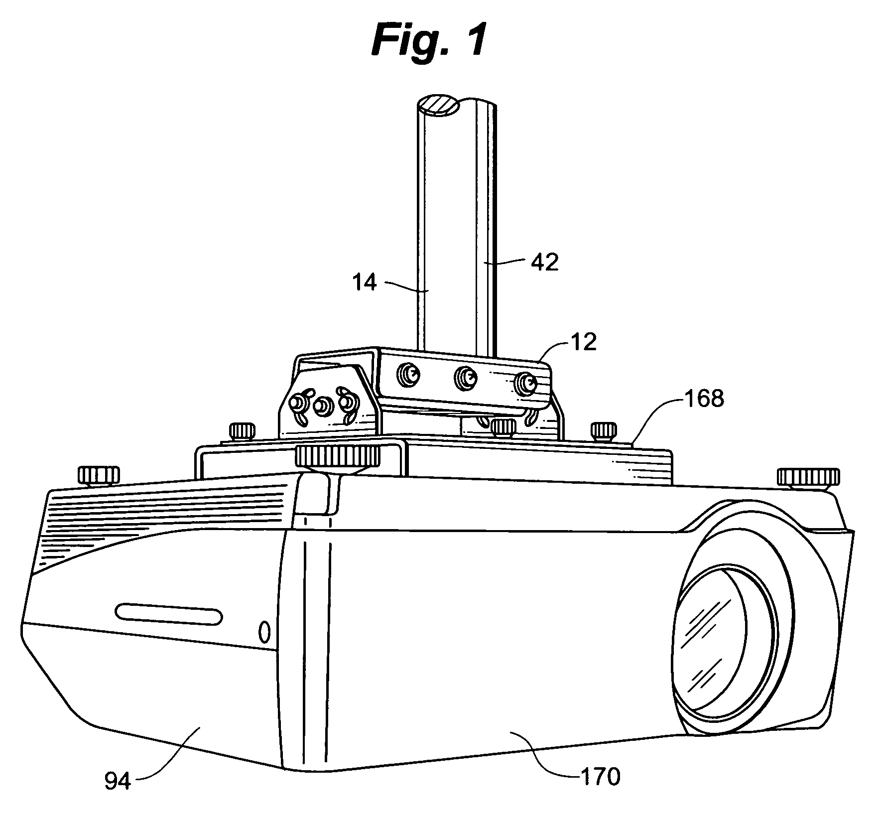 Secure mounting system for overhead mounted projector