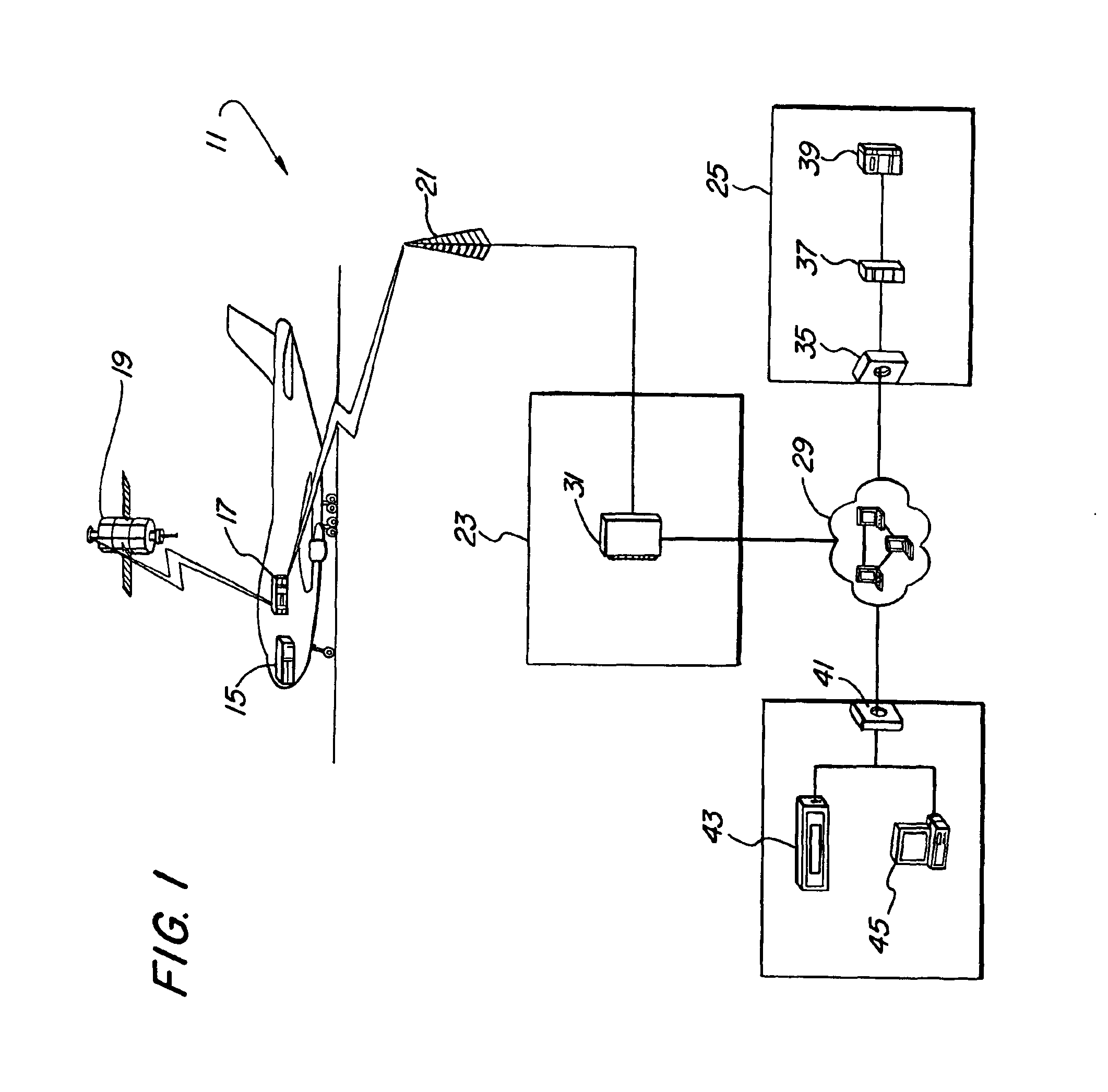 Aircraft data transmission system for wireless communication of data between the aircraft and ground-based systems