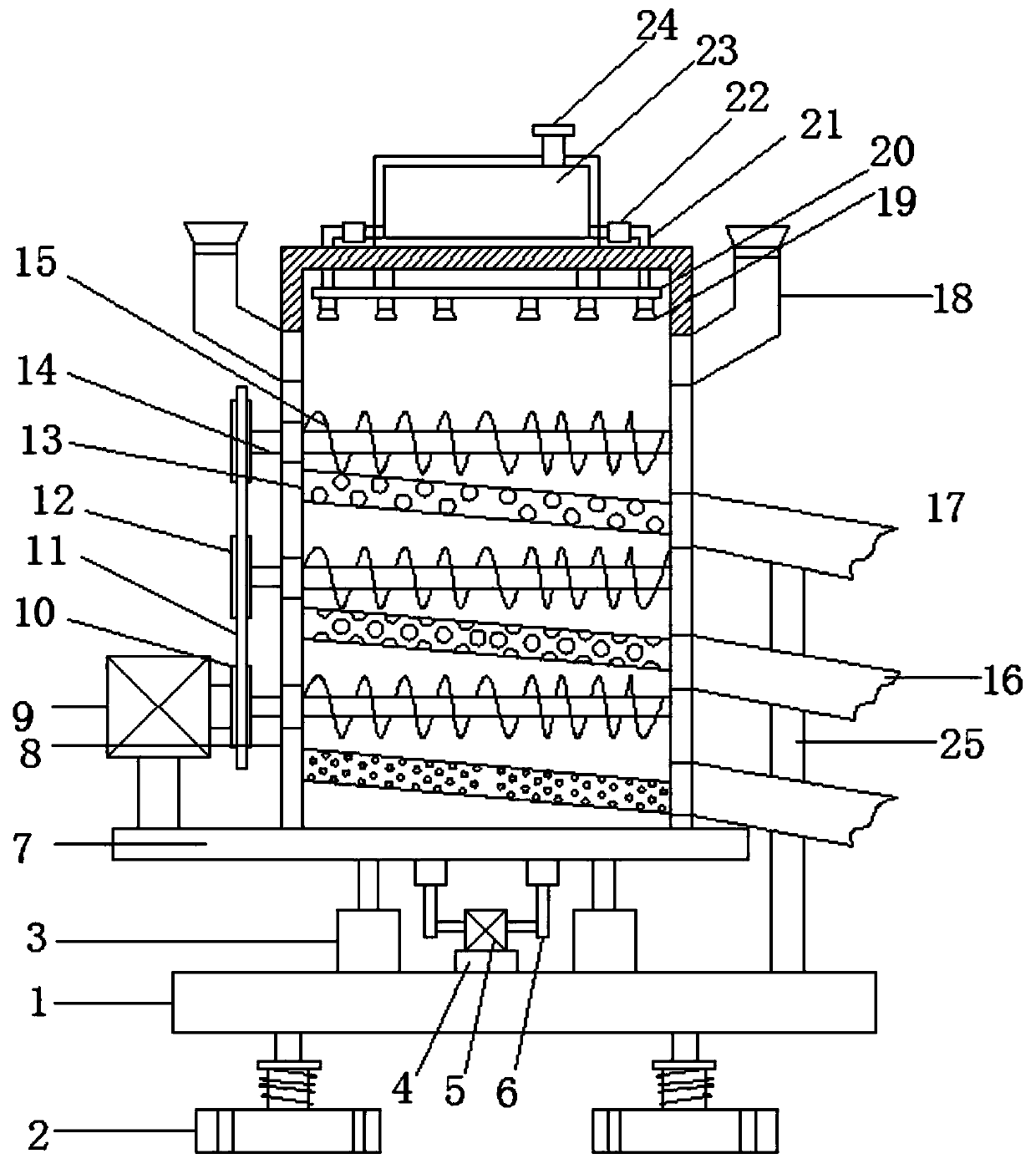 Rubber pulverizing device for rubber producing machining