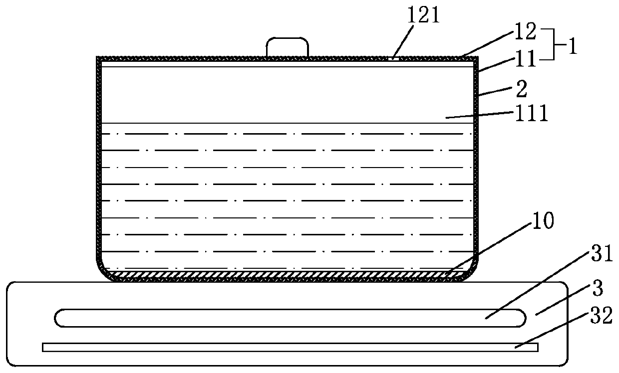 Heat-insulating container for electromagnetic heating, and electromagnetic heat-insulating container heating device