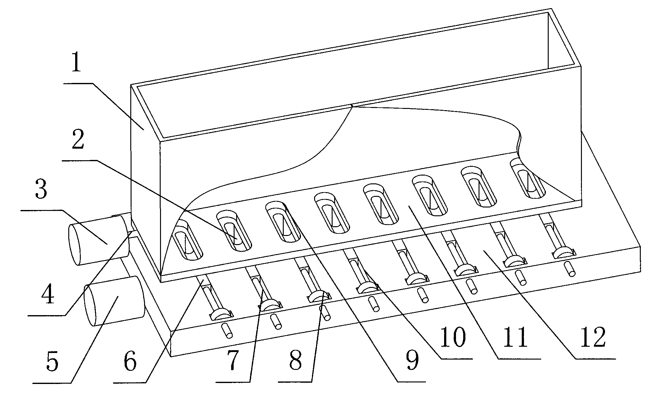 Shutter-style multiple row synchronous metering device