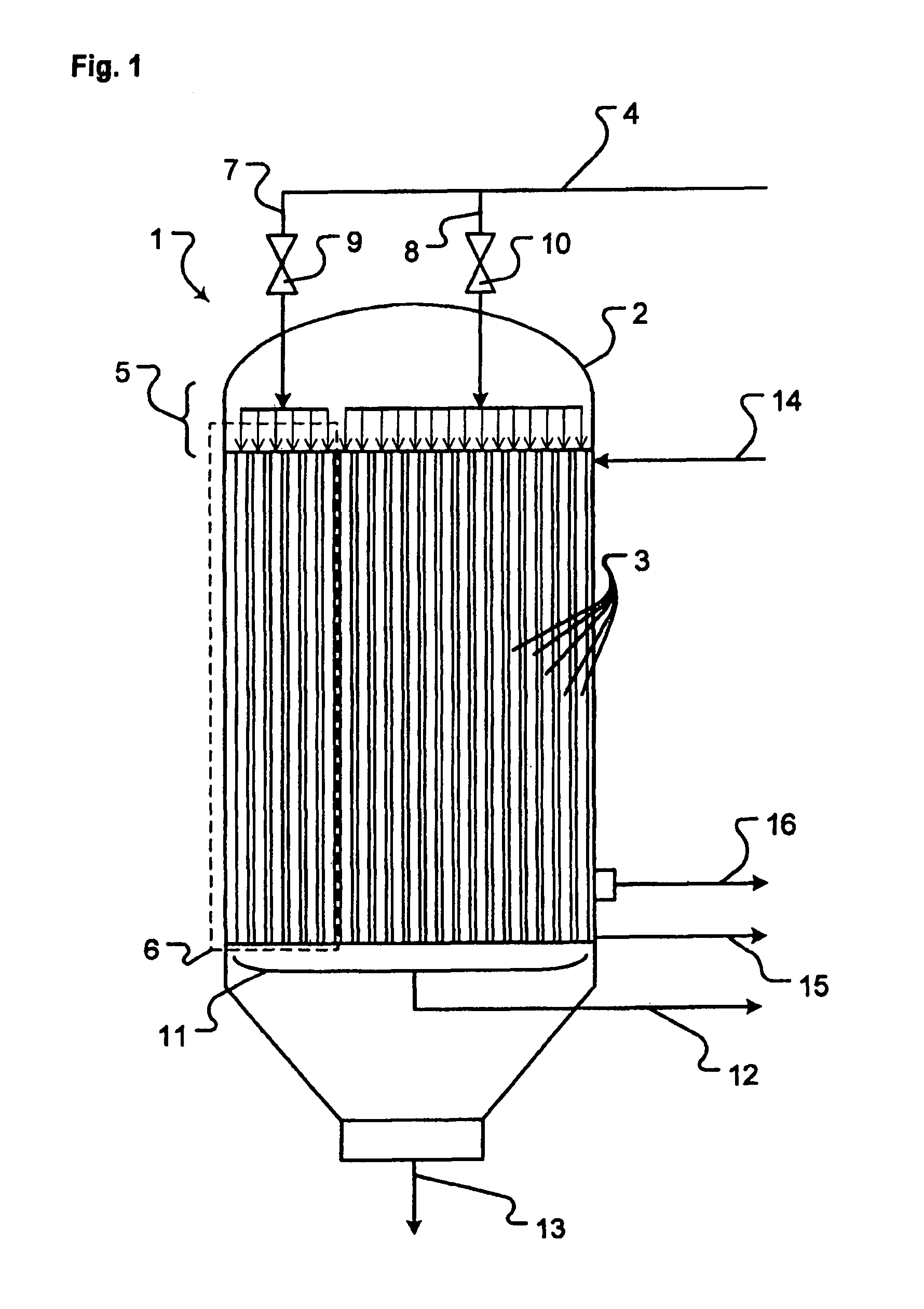 Partial load enabled falling film evaporator and method for operating a partial load