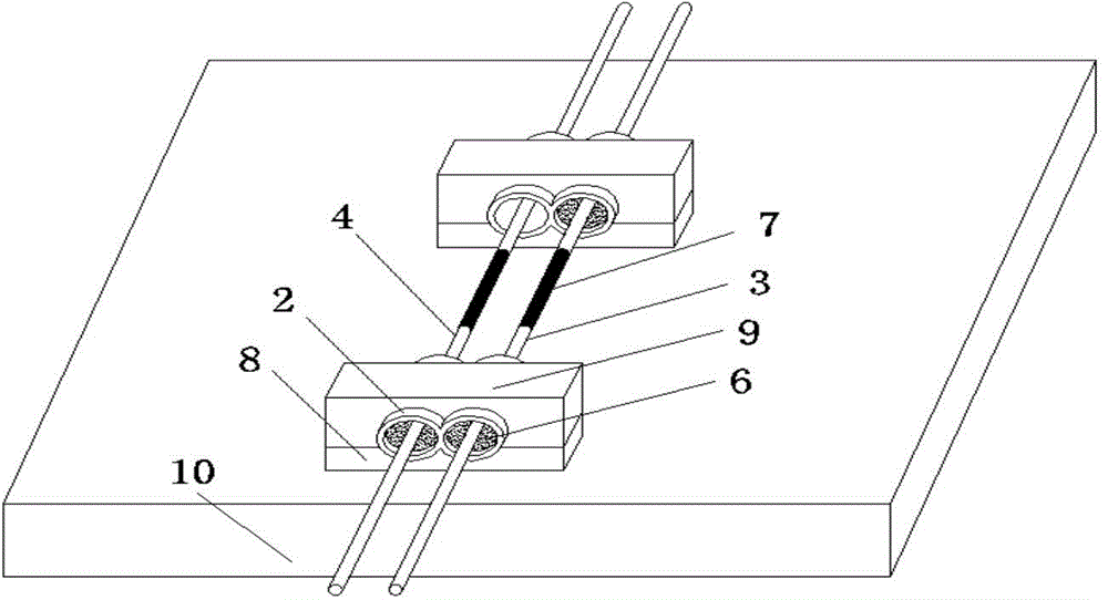 Fiber bragg grating high-temperature stress testing device and mounting method of device