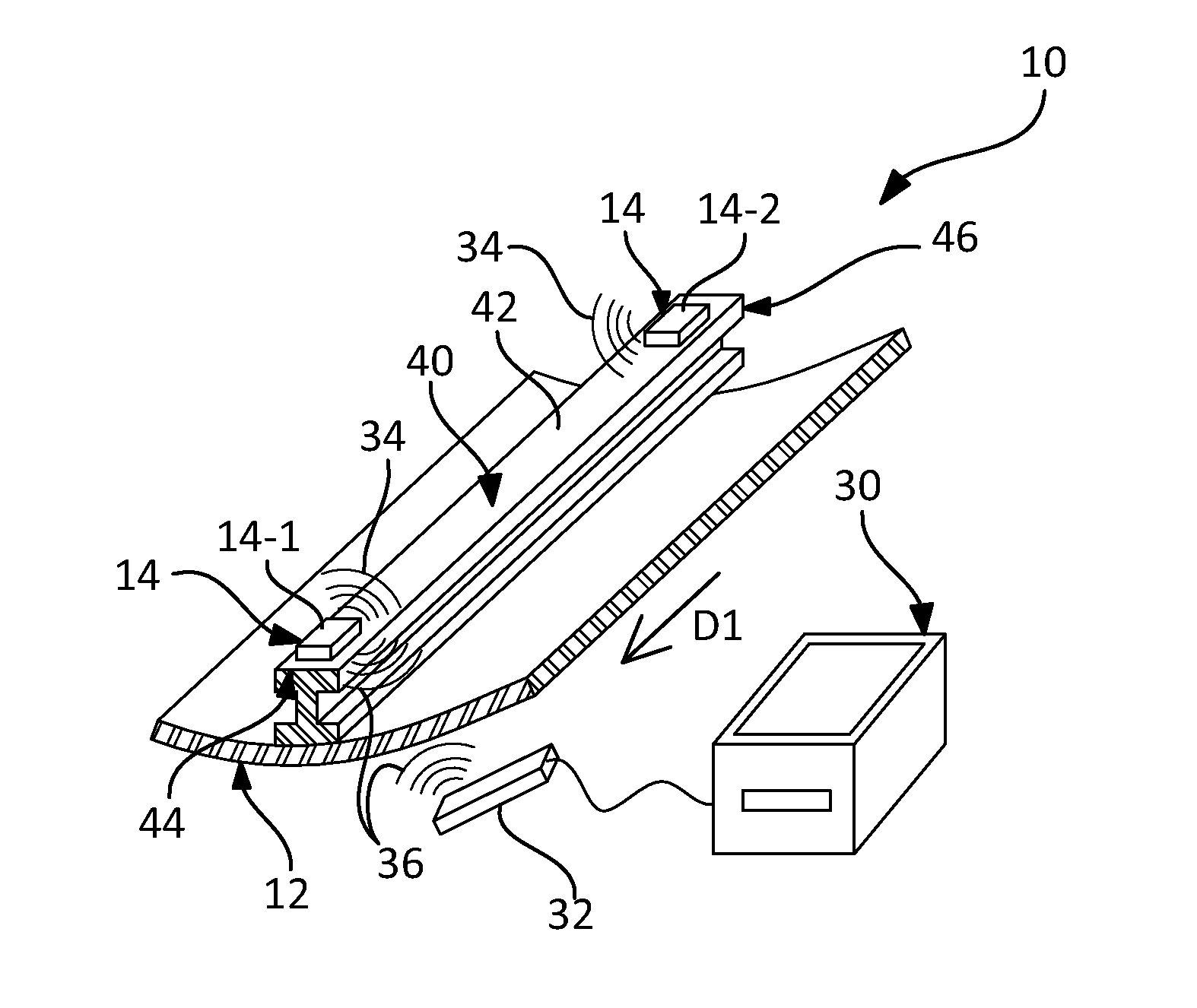 Device and method for detecting an impact on a composite material structure