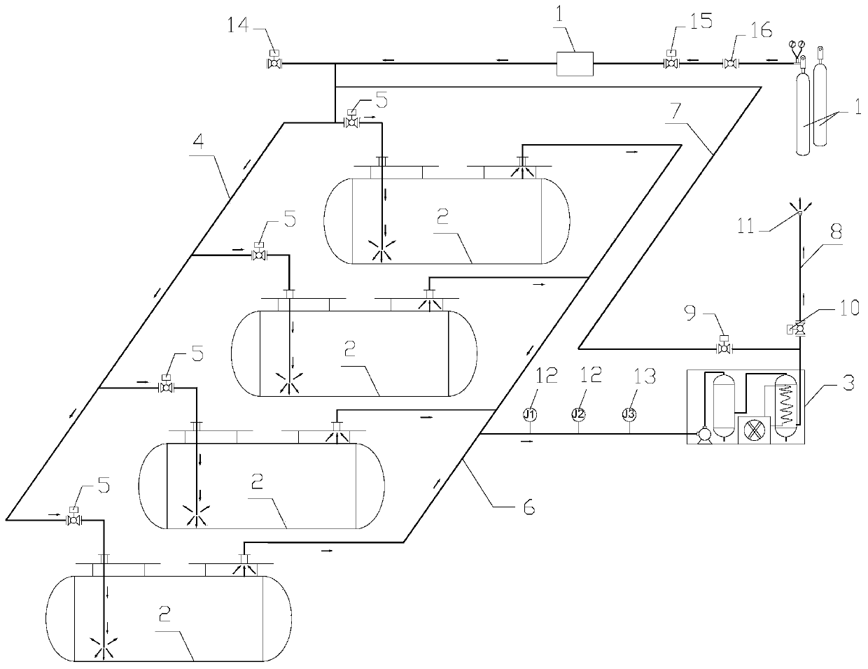 Automatic processing system and method for gas space closed loop inerting of old tank of oil station