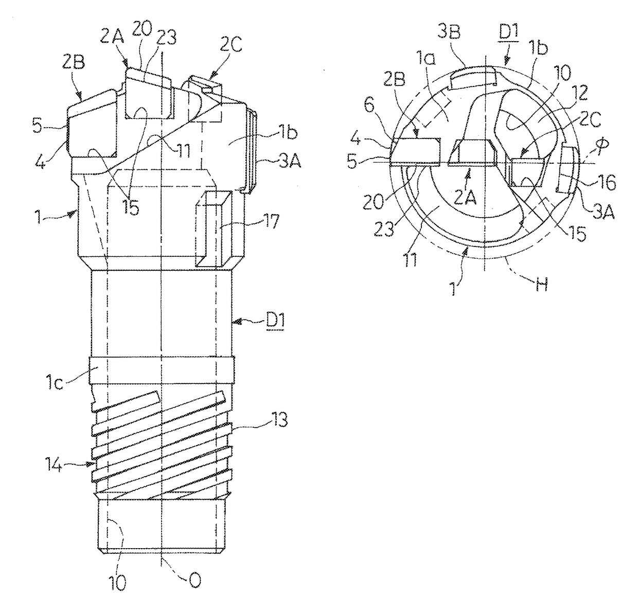 Drill head for deep hole cutting