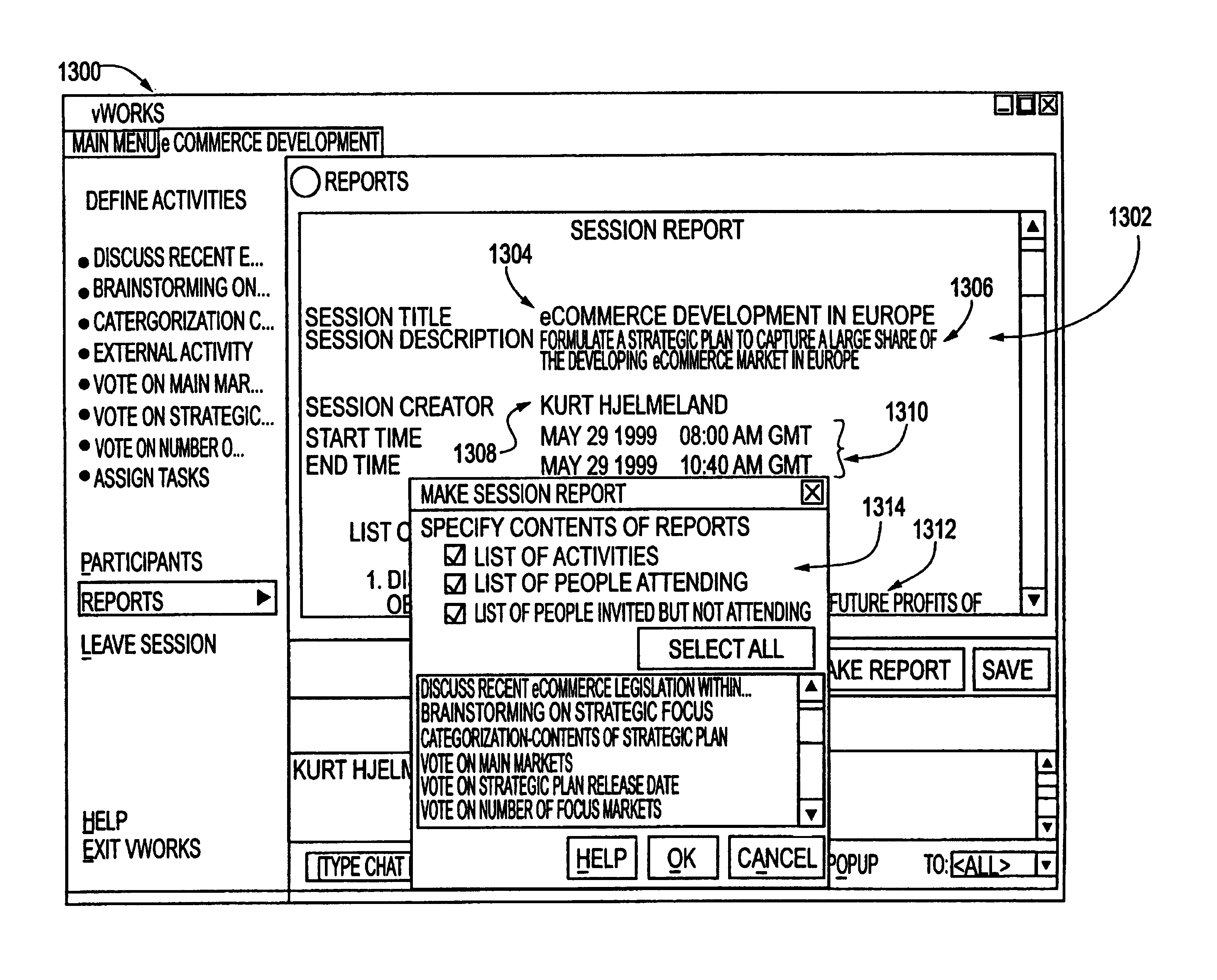 Listing activities in a graphical user interface in a collaborative work tool Architecture