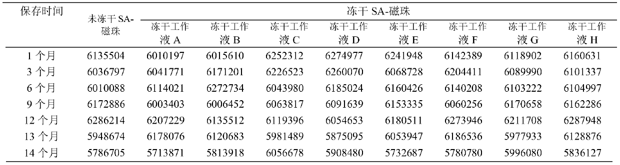 SA-magnetic bead freeze-drying working solution, SA-magnetic bead freeze-dried product and preparation method of freeze-dried product