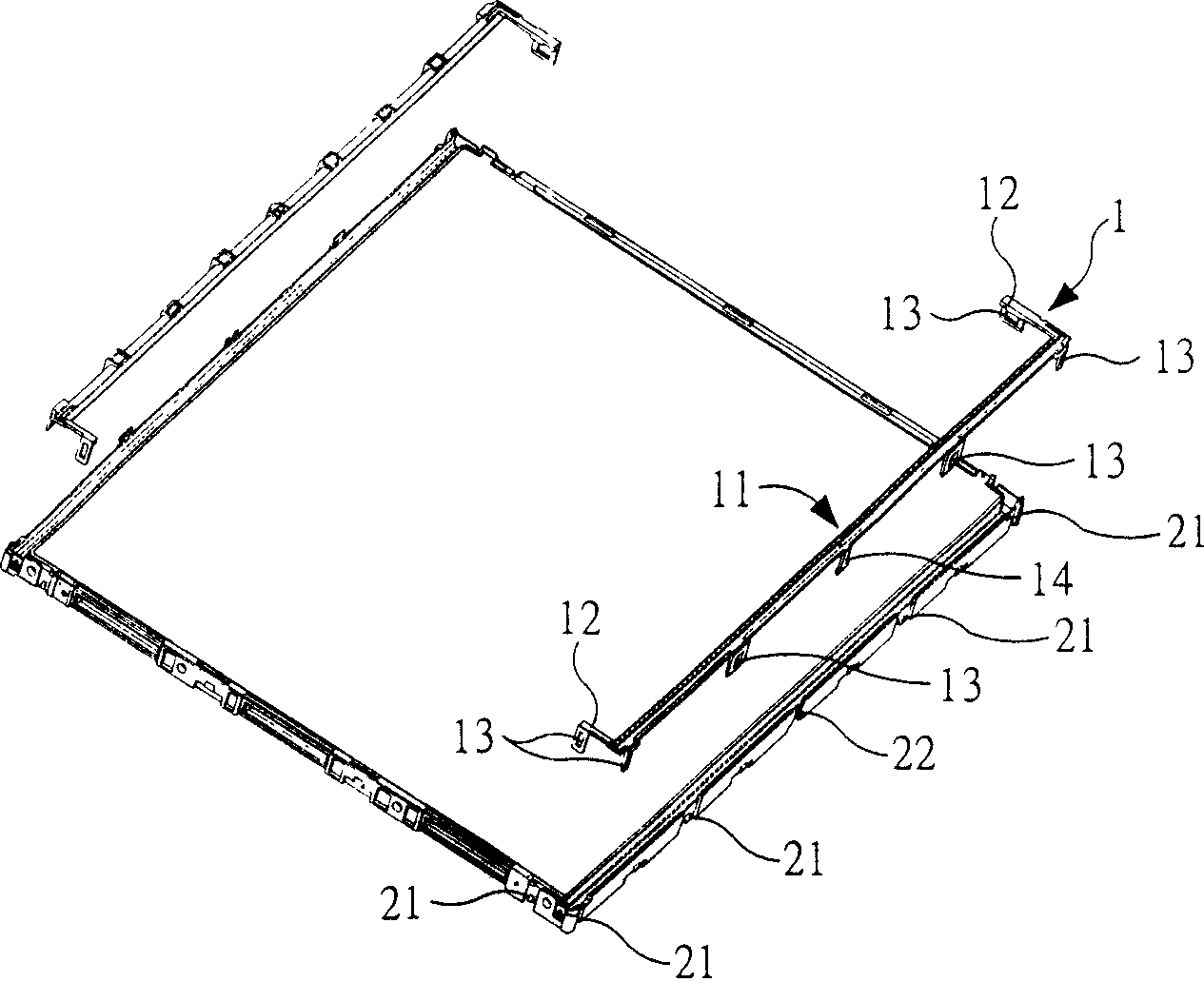 Side frame depression bar for liquid crystal display