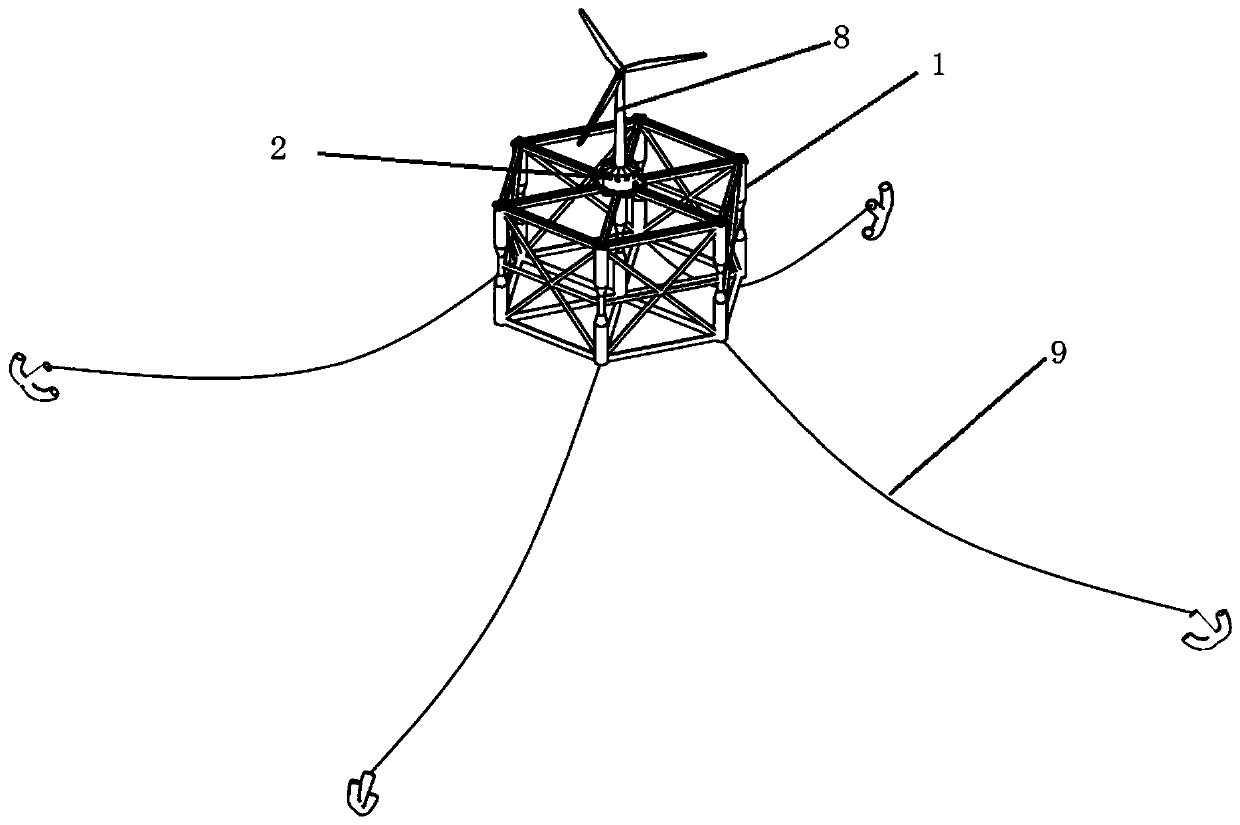 Offshore floating type fan and semi-submersible type breeding platform coupling structure