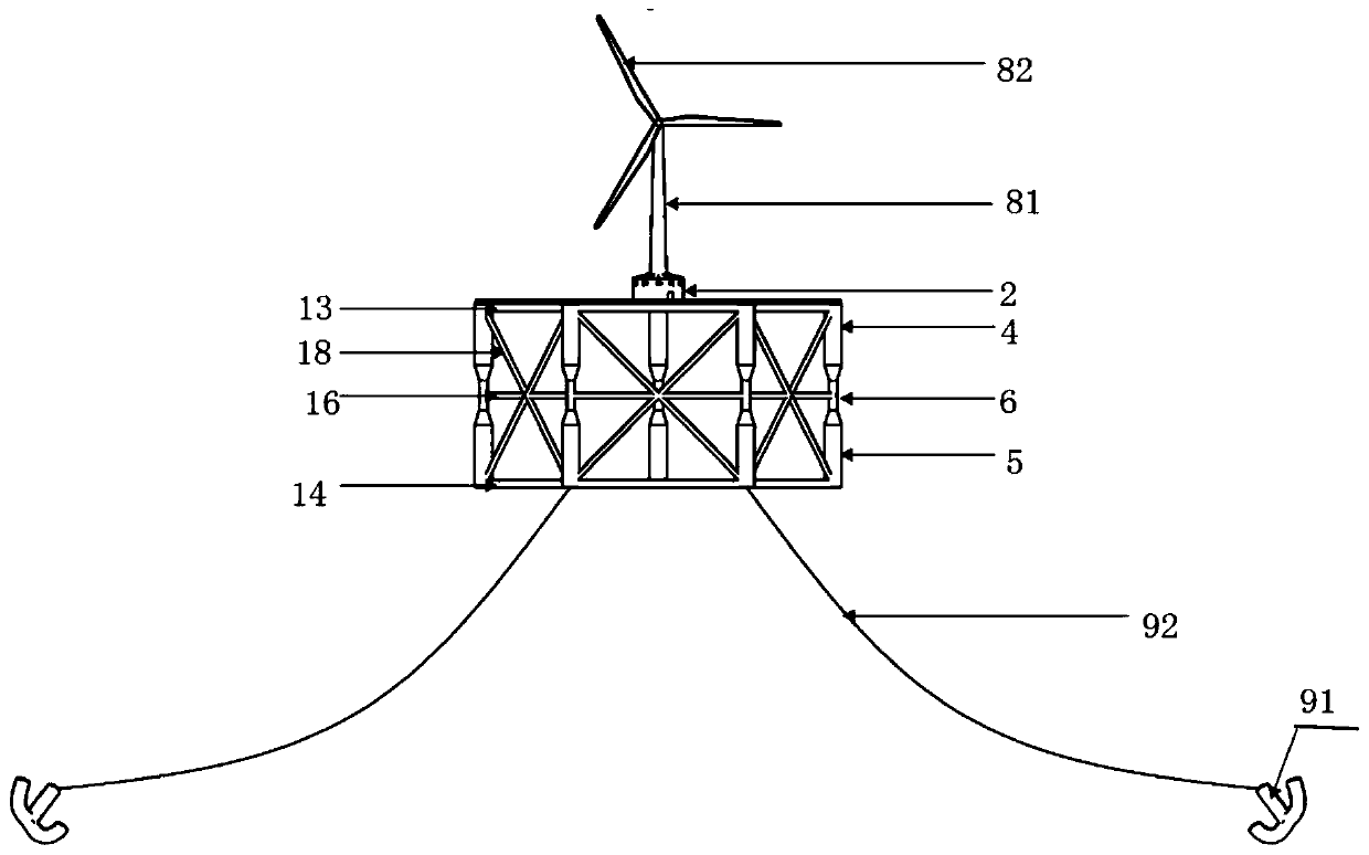 Offshore floating type fan and semi-submersible type breeding platform coupling structure