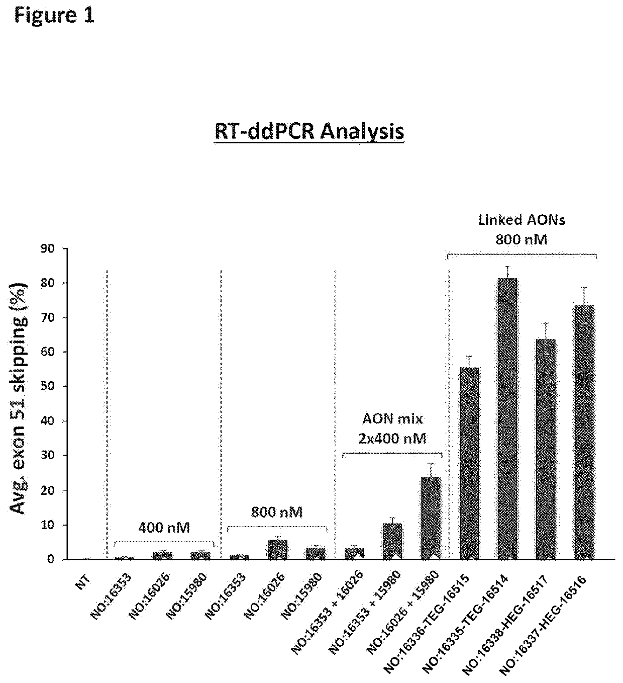 Bispecific antisense oligonucleotides for dystrophin exon skipping