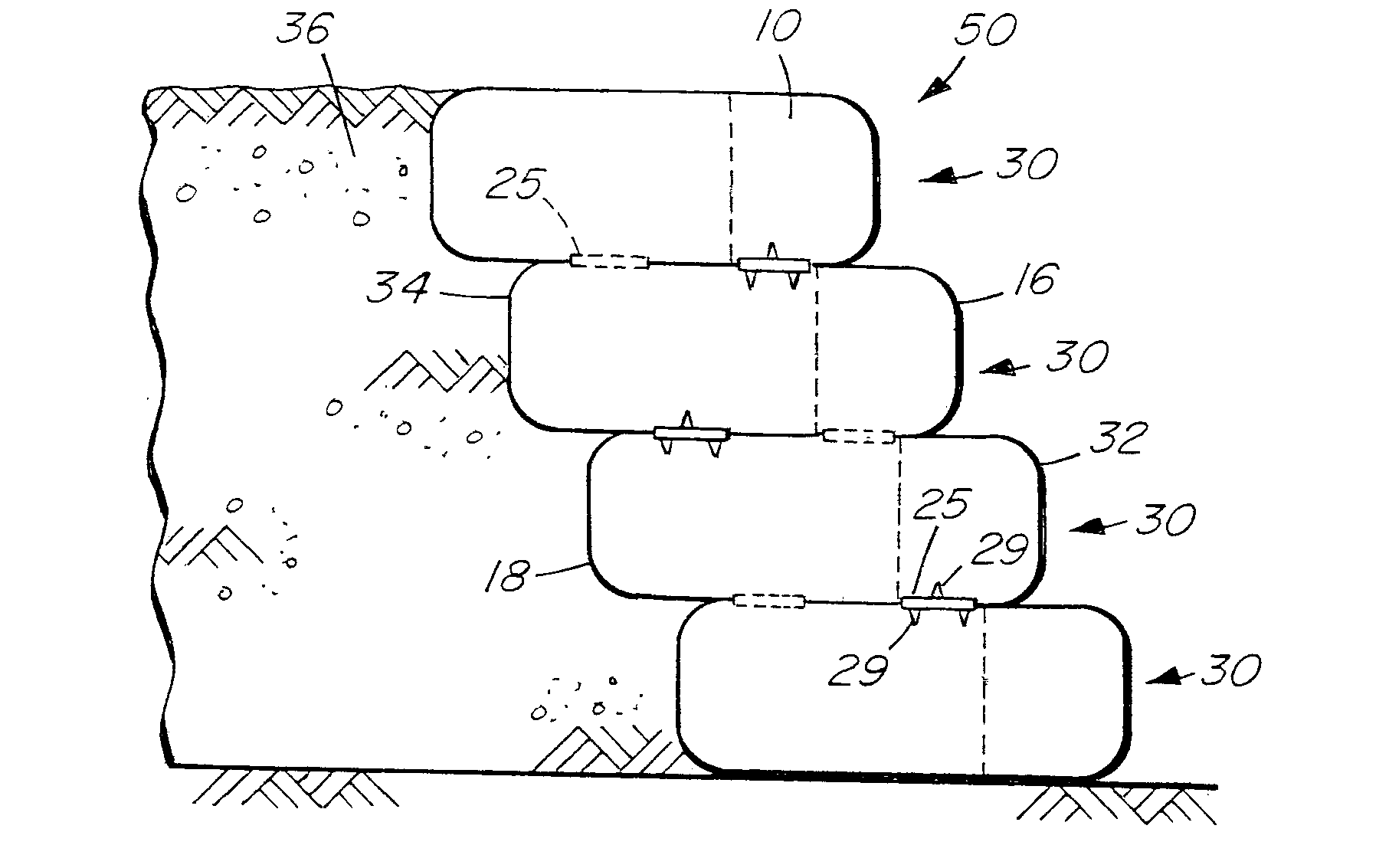 Sandbag retaining walls adapted for plant growth