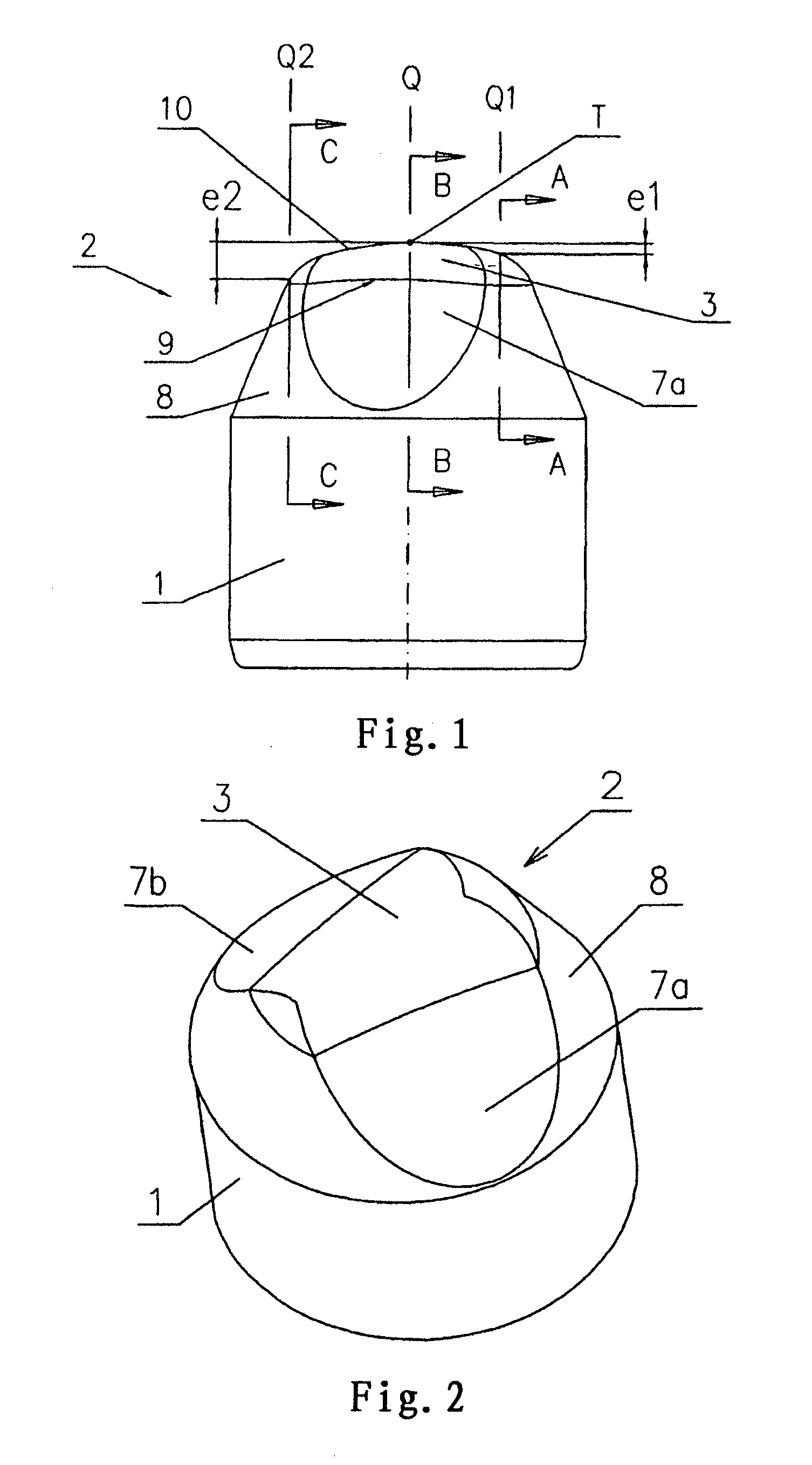 Convex Crested Insert With Deflected Wedge Surfaces