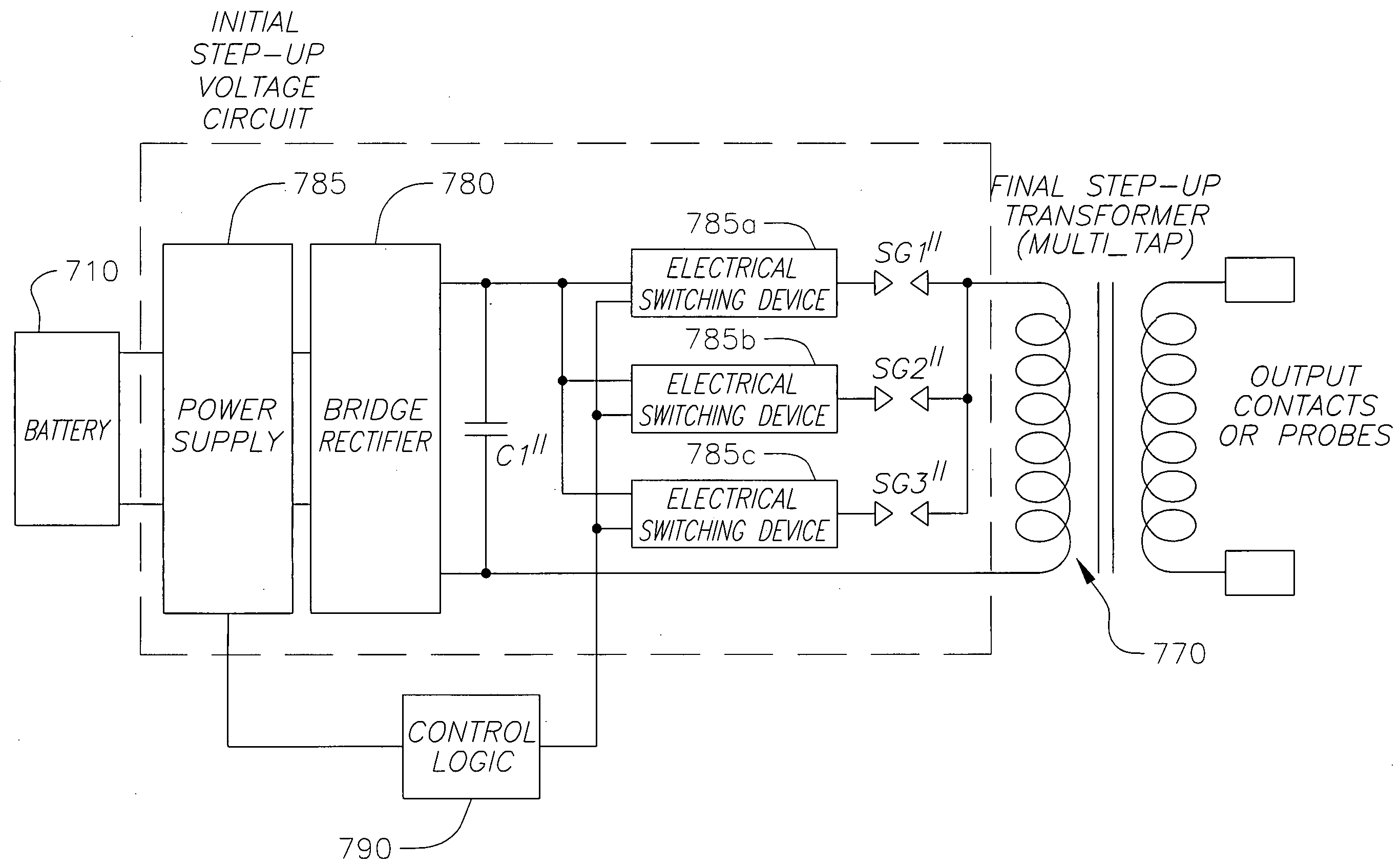 Electronic disabling device having adjustable output pulse power