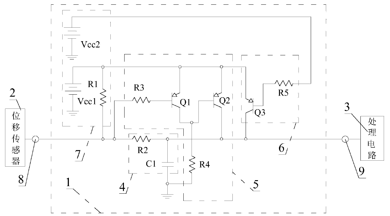 Displacement sensor fault detection circuit and control system thereof