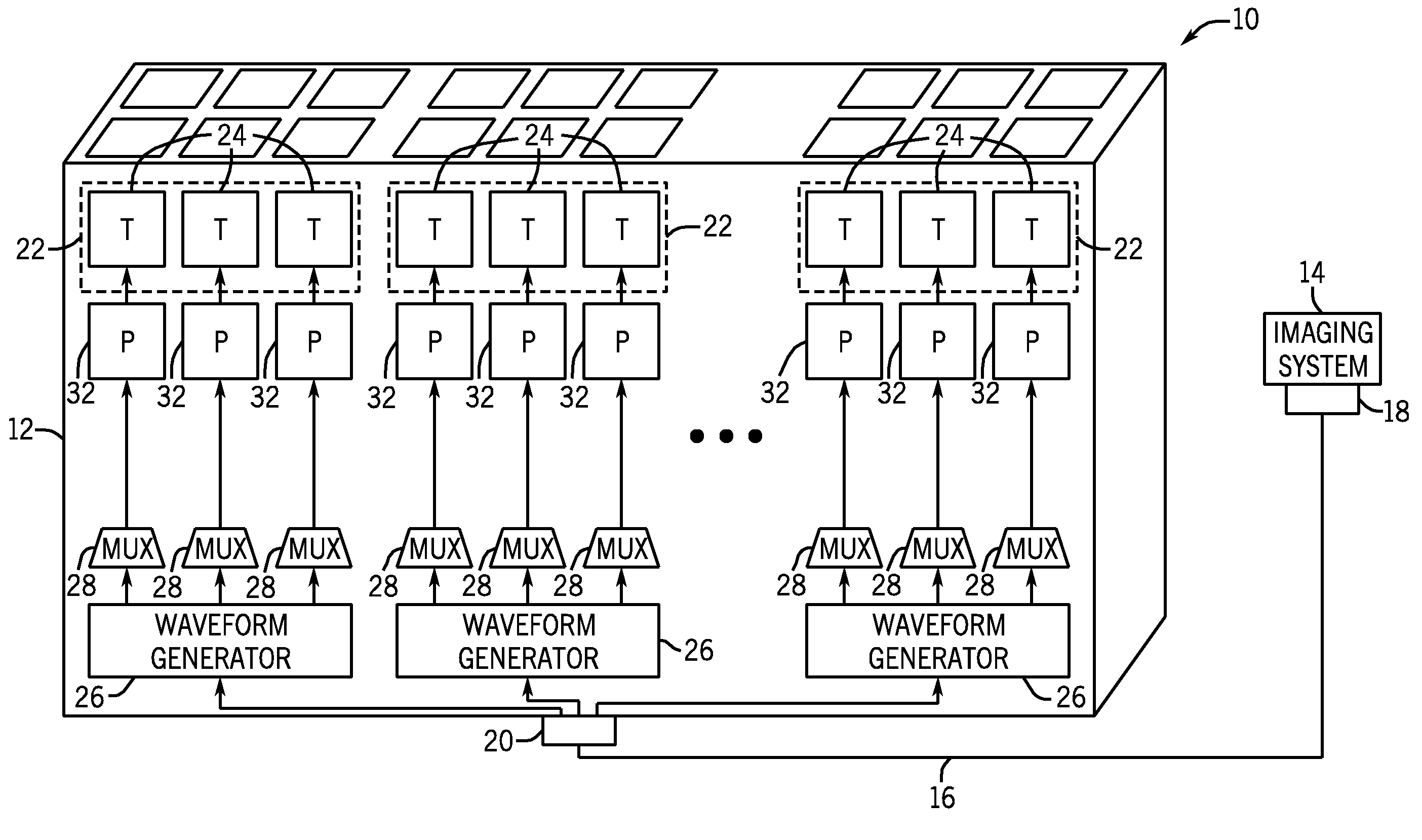 Ultrasound probe with integrated pulsers