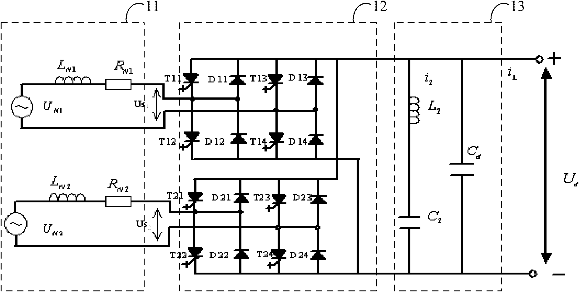 Simulation method of double four-quadrant converter