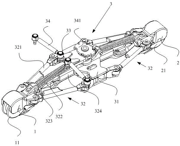 Guide wheel guide control device and rubber tire guide rail streetcar