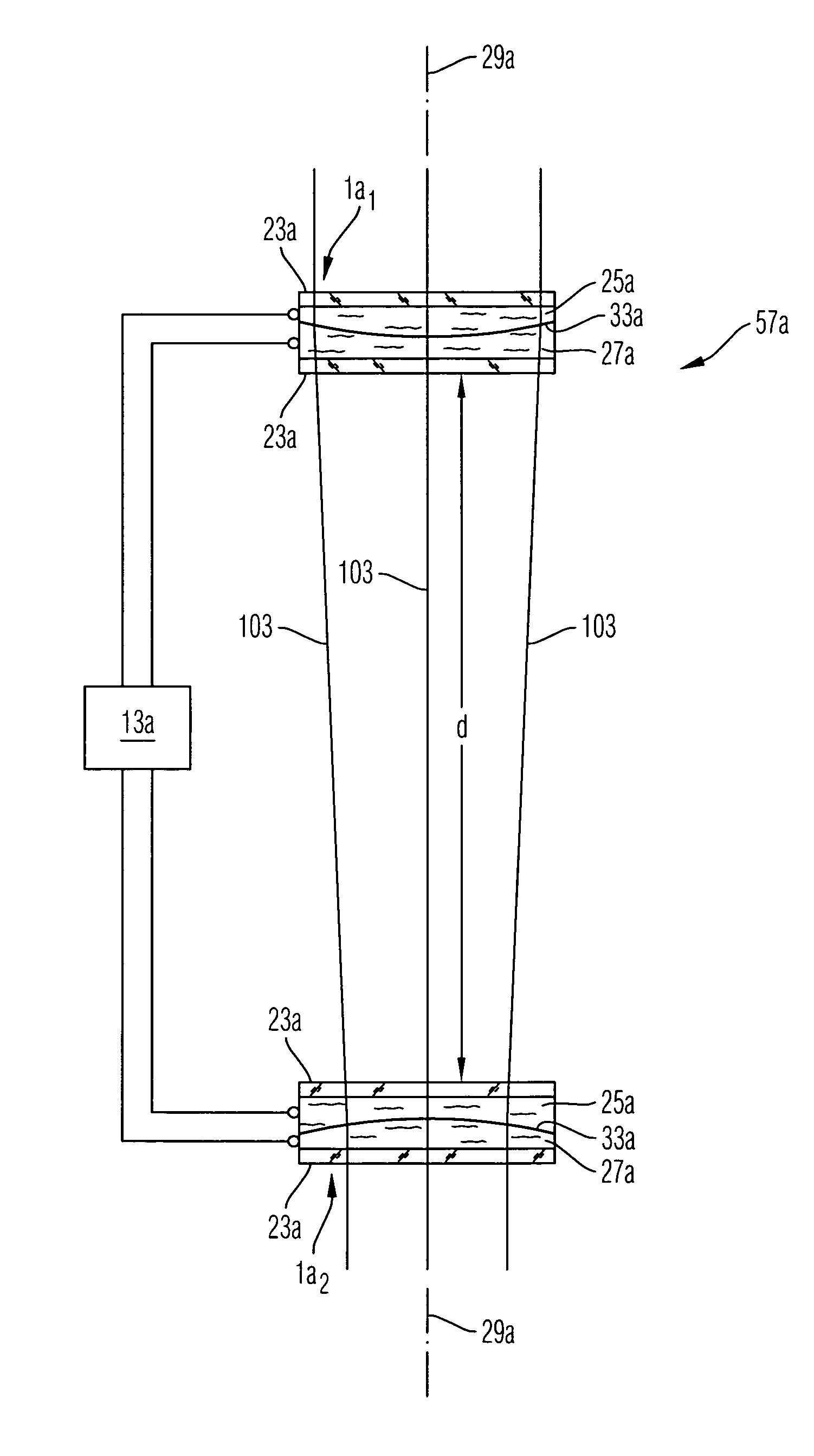 Imaging optics with adjustable optical power and method of adjusting an optical power of an optics