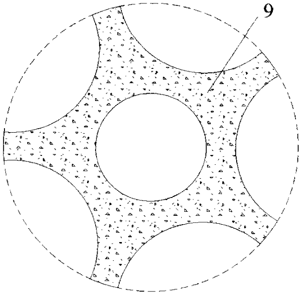 Cast-in-place concrete hollow five-star shaped pile with large diameter and construction method and special device thereof