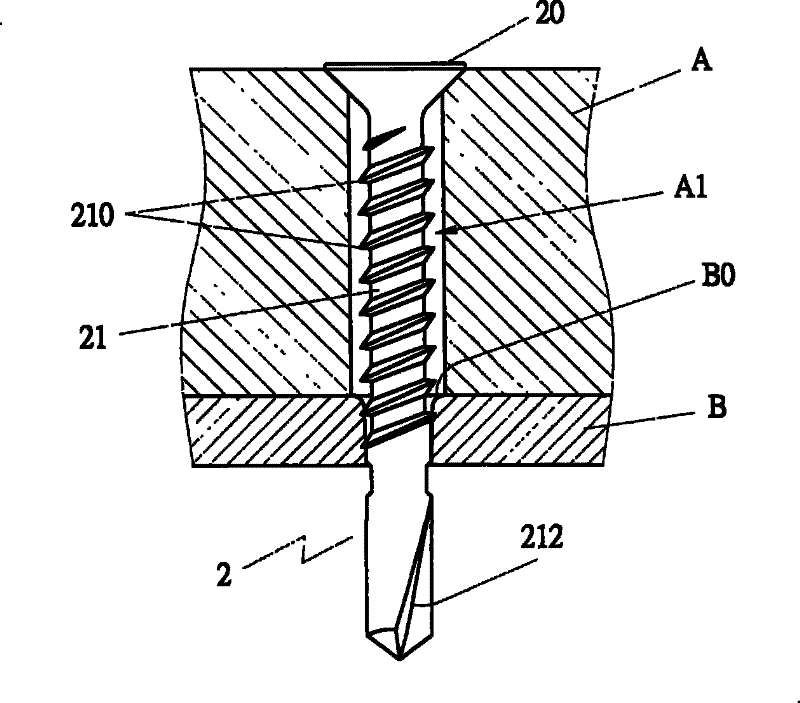 Screw applied to composite material