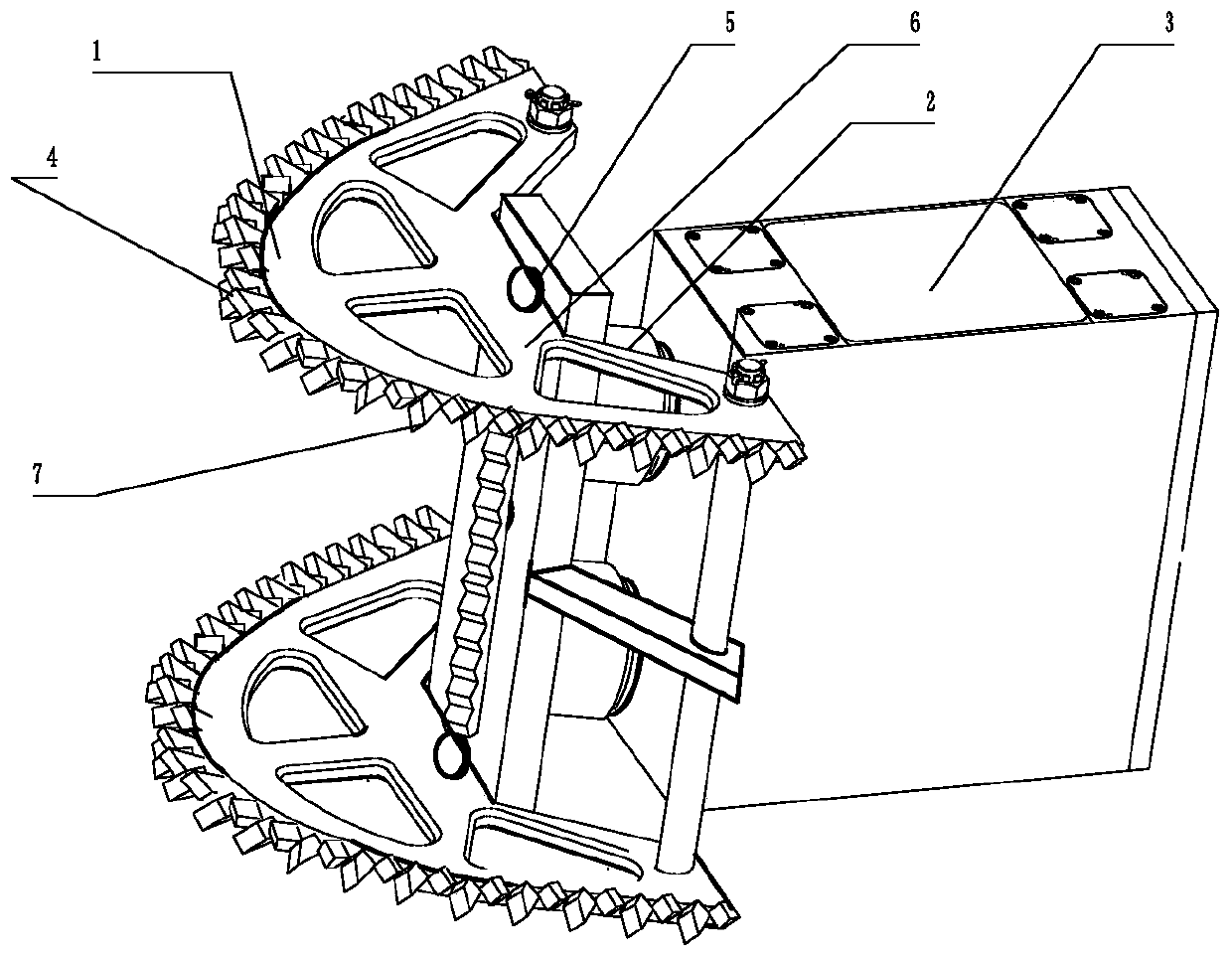 Reciprocating impact oblique tooth discharging shovel of reciprocating impact mining machine