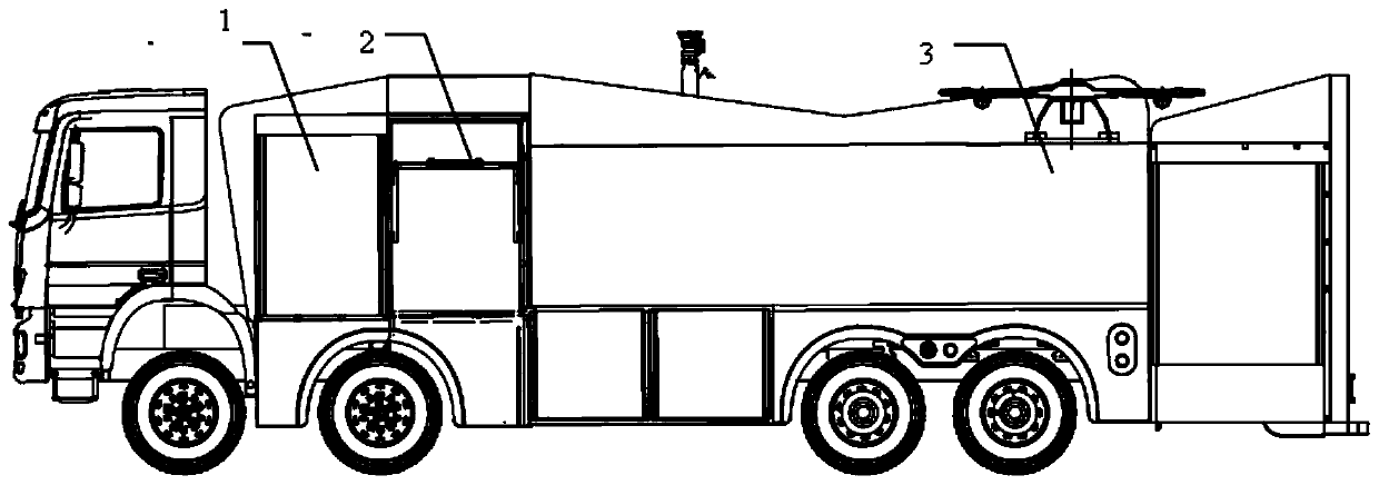 Fast-response fire fighting truck capable of carrying fire extinguishing robot and unmanned aerial vehicle simultaneously