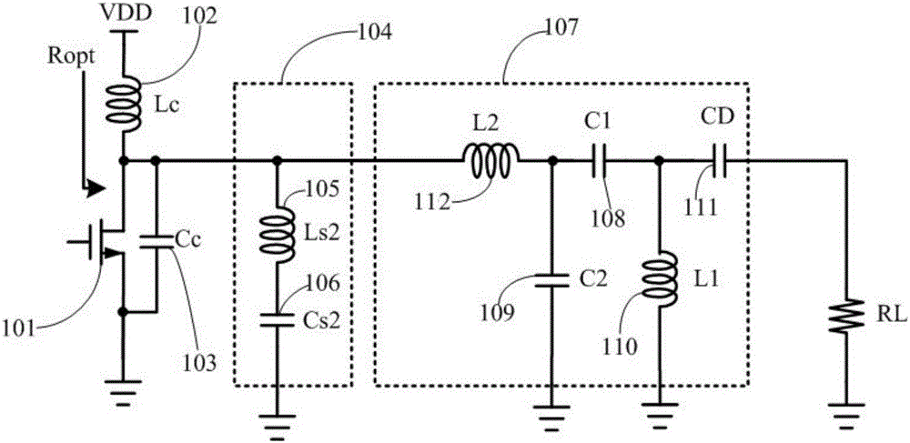 Radio frequency power amplifier output match circuit structure and designing method thereof