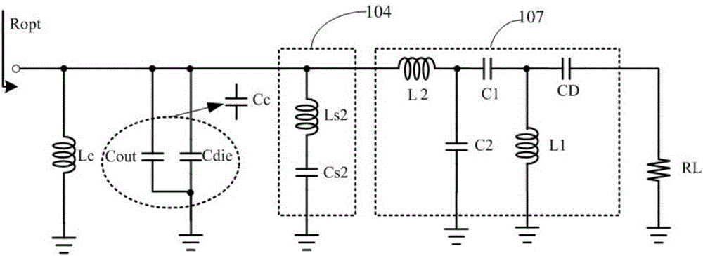 Radio frequency power amplifier output match circuit structure and designing method thereof