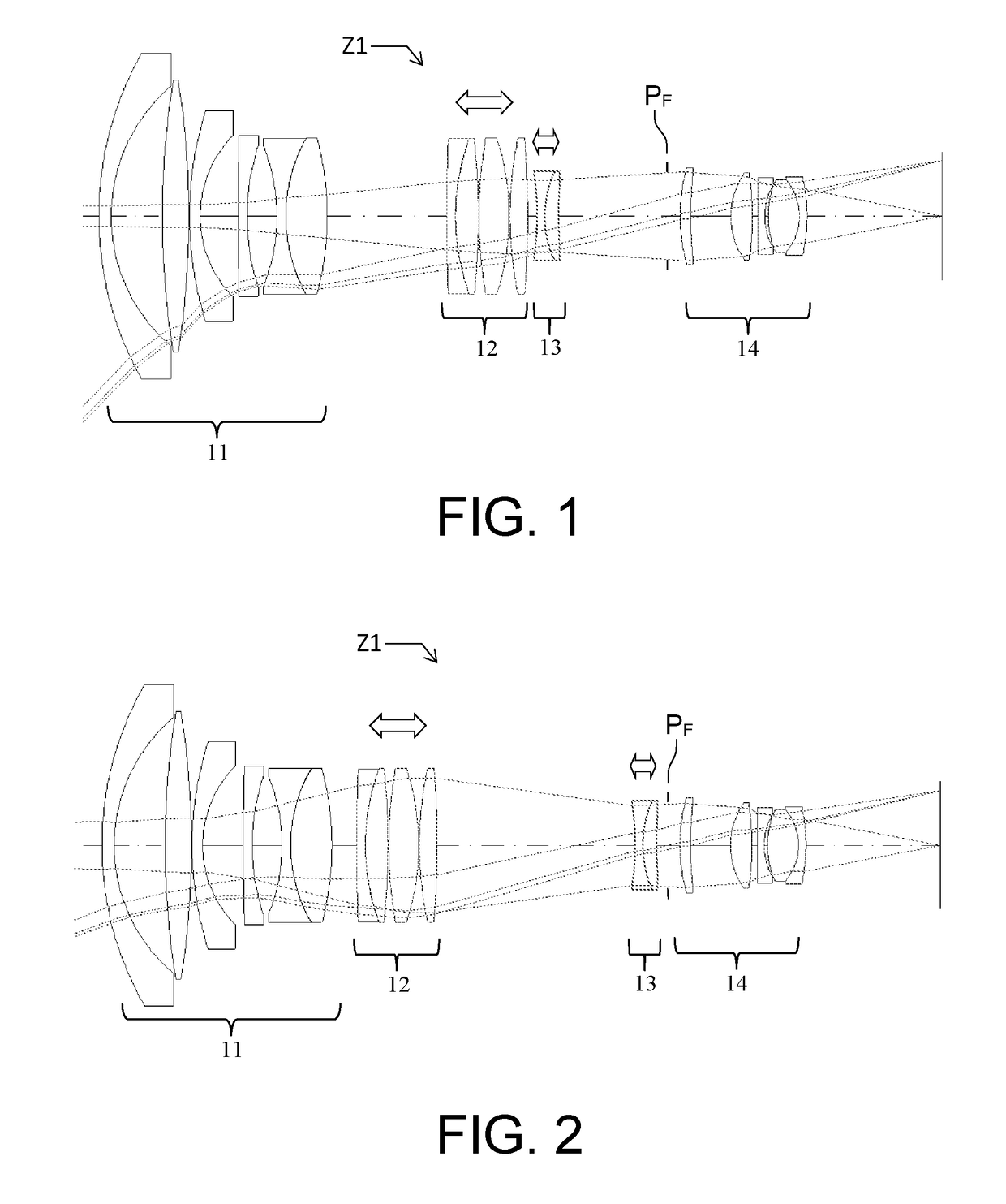 Optical zoom with movable pupil