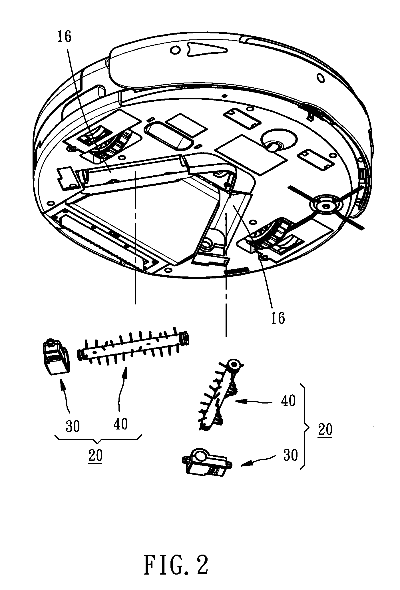 Dust roller brush device for mobile robotic vacuum cleaner