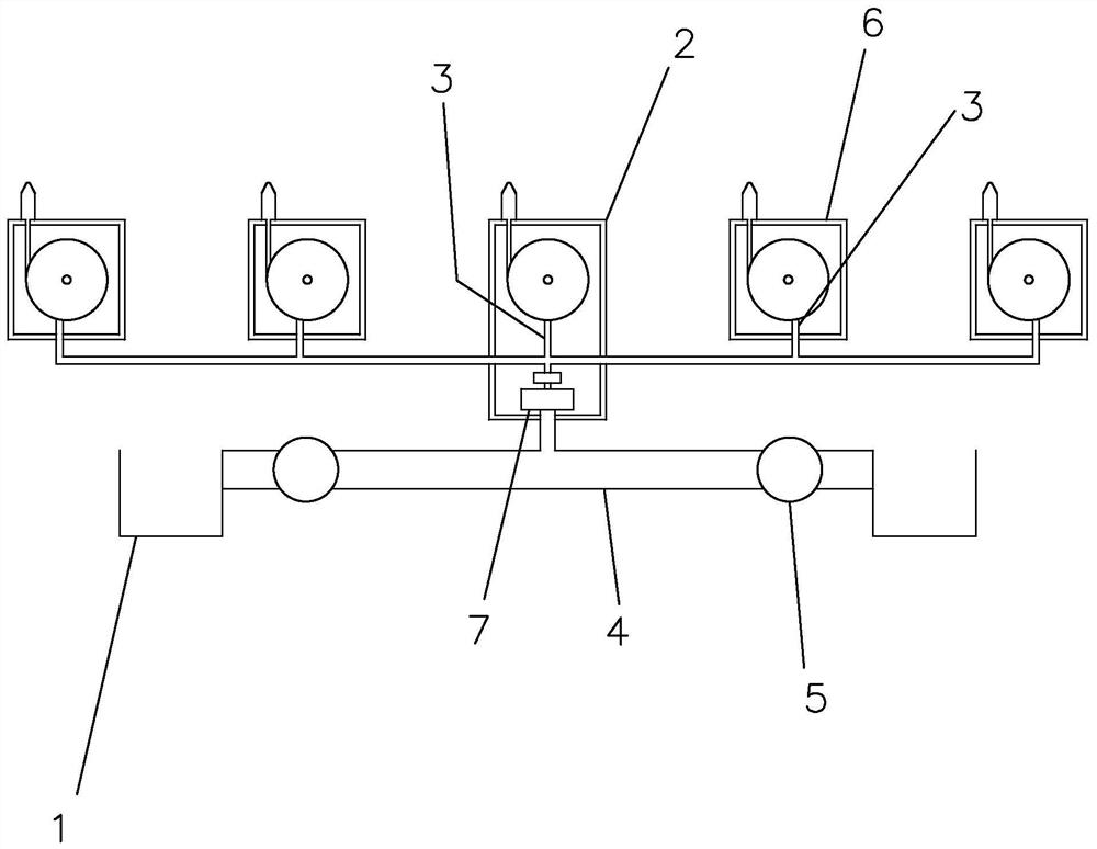 Distributed centralized vacuum discharge and sewage system with main power unit and multiple auxiliary units