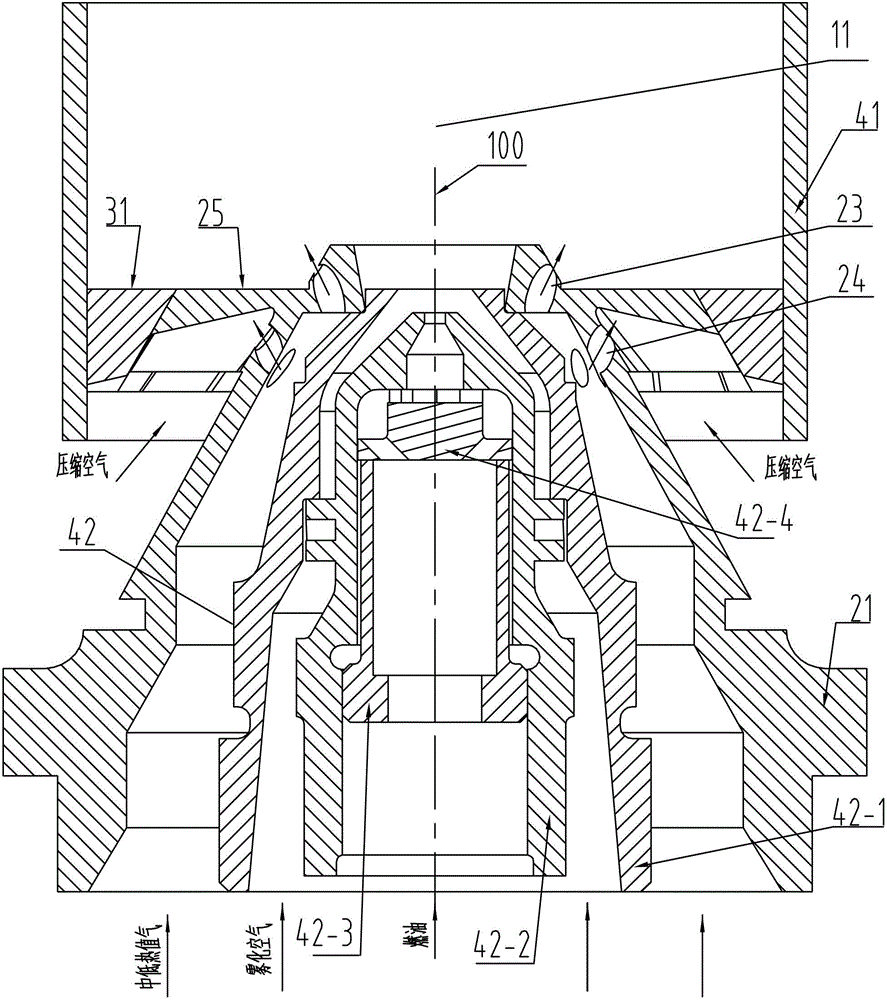 Unit nozzle for organizing combustion of large flow medium and low calorific value fuel