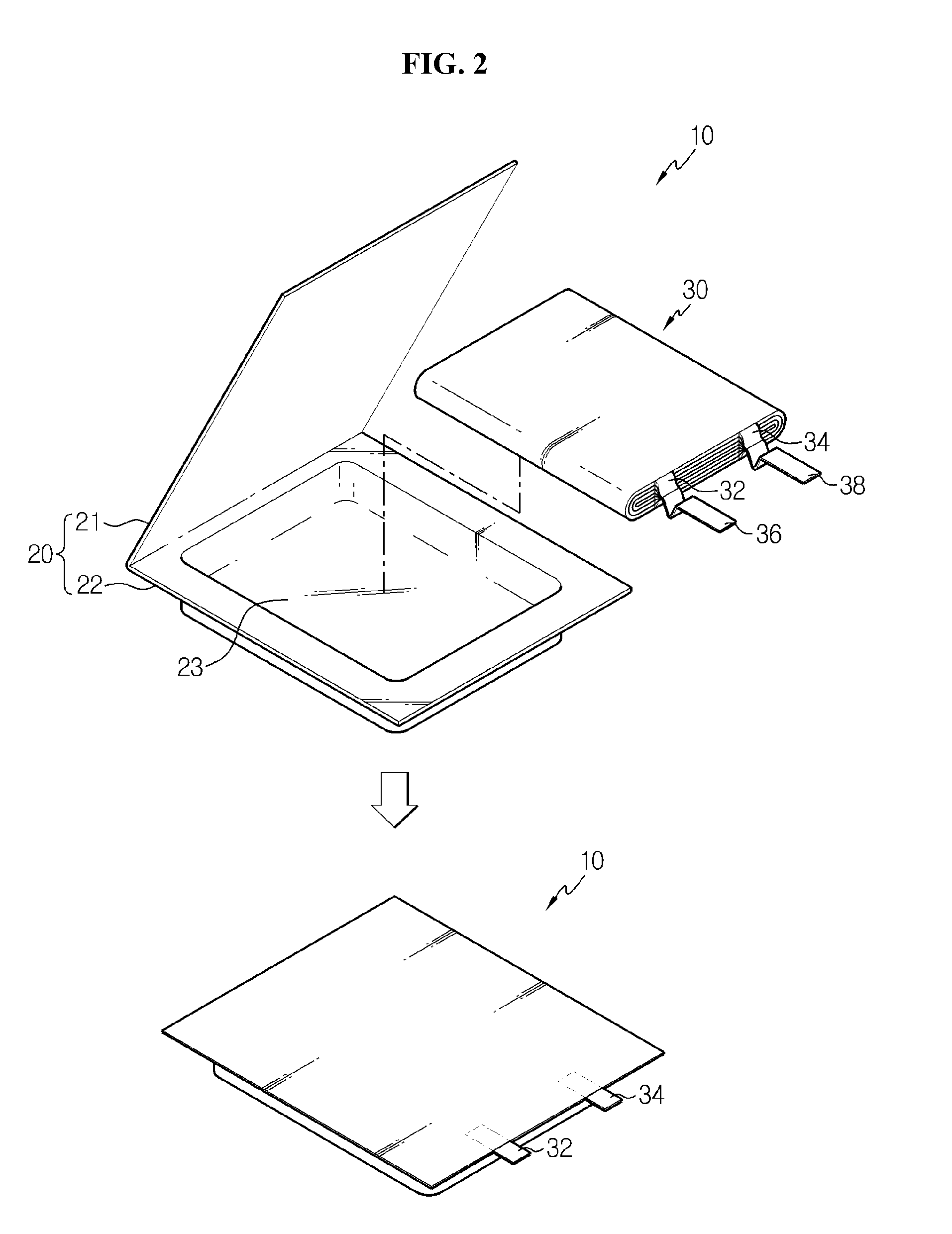 Secondary battery of differential lead structure