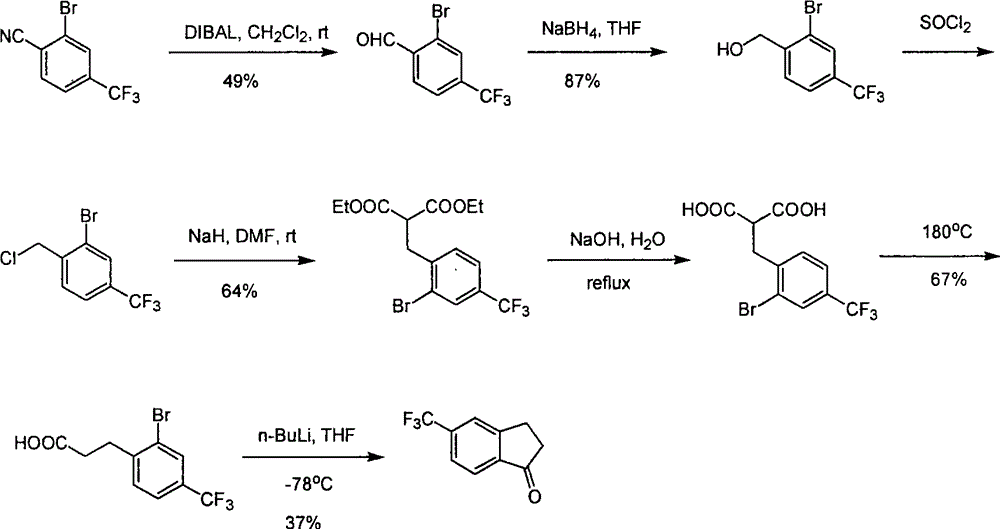 Process for synthesizing 5-trifluoromethyl-1-indene ketone