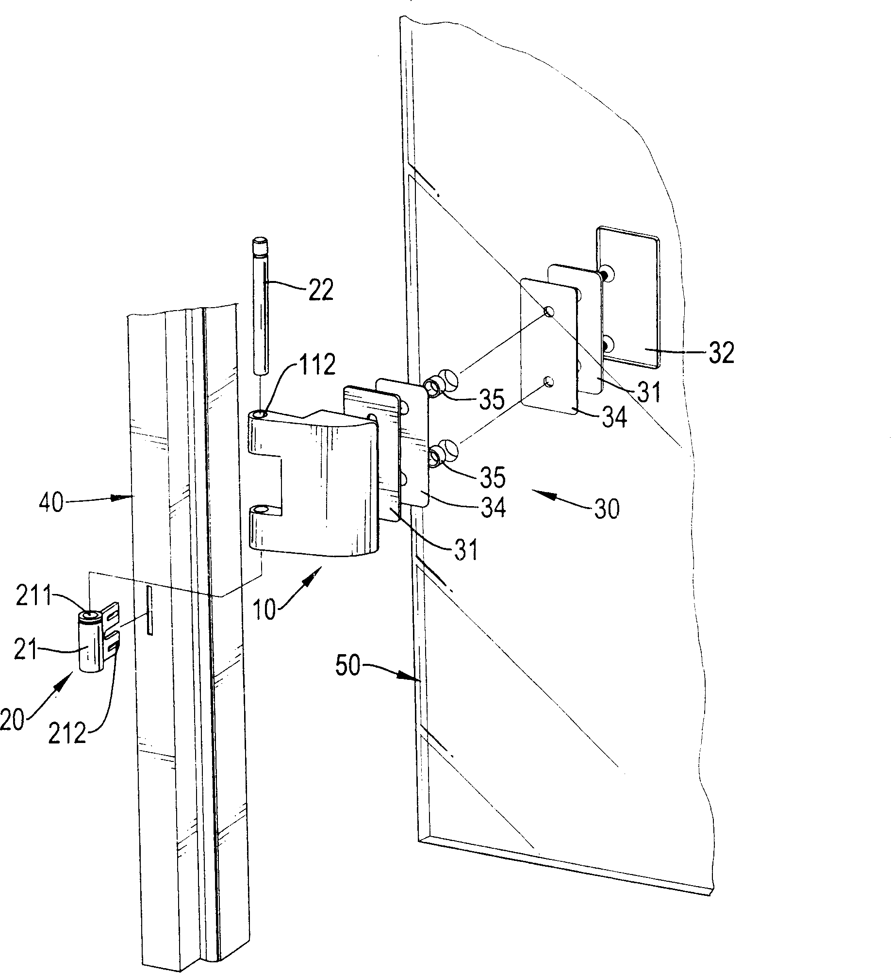 Hinge with non-frame glass door opening one side