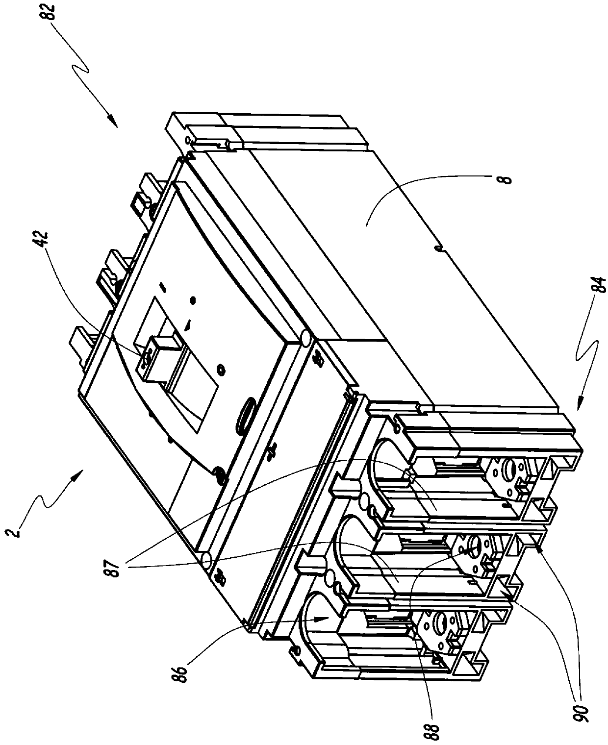 Extinguishing gas filtering device and electric current switchgear comprising such a filtering device