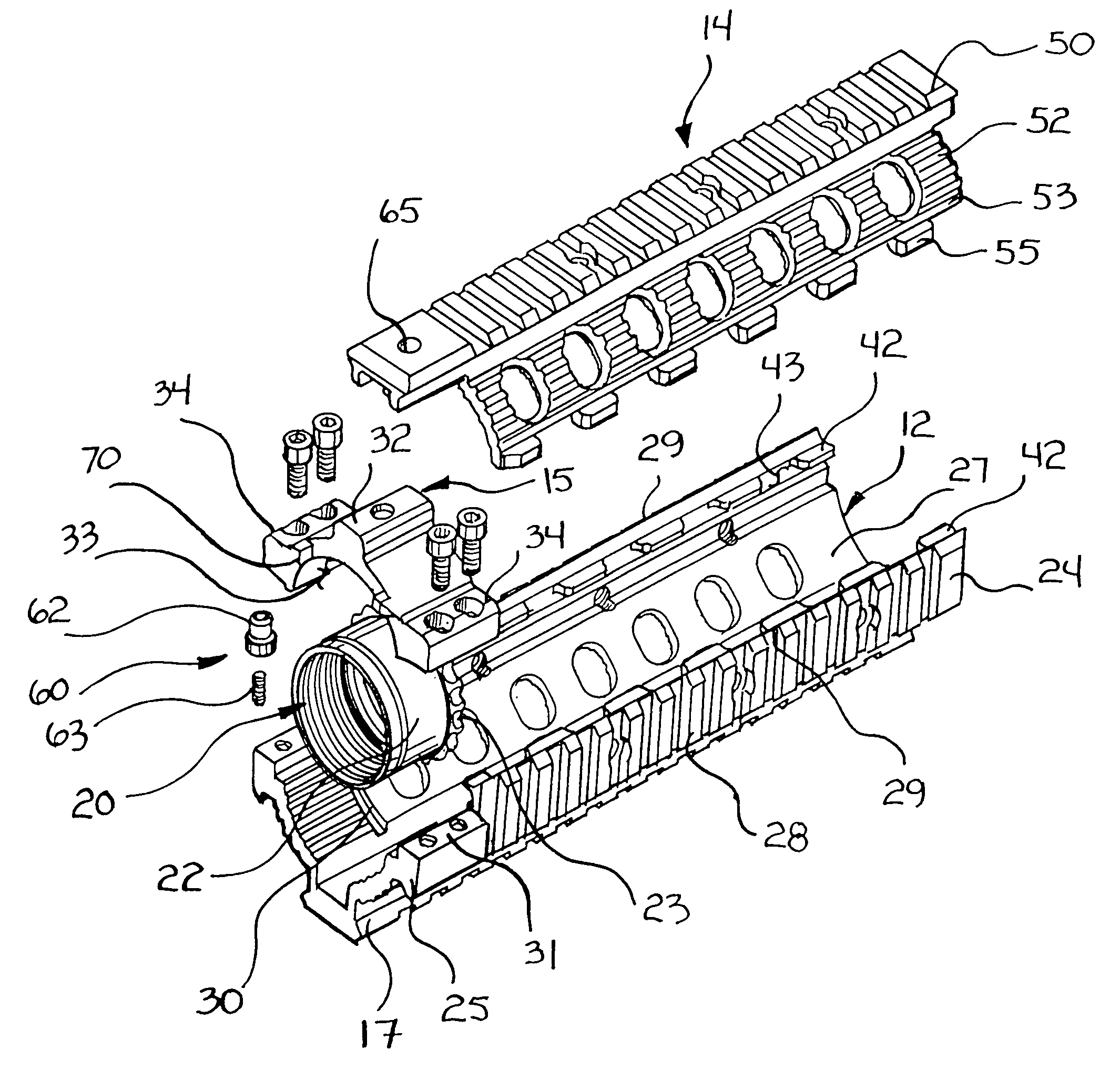 Modular hand grip and rail assembly for firearms