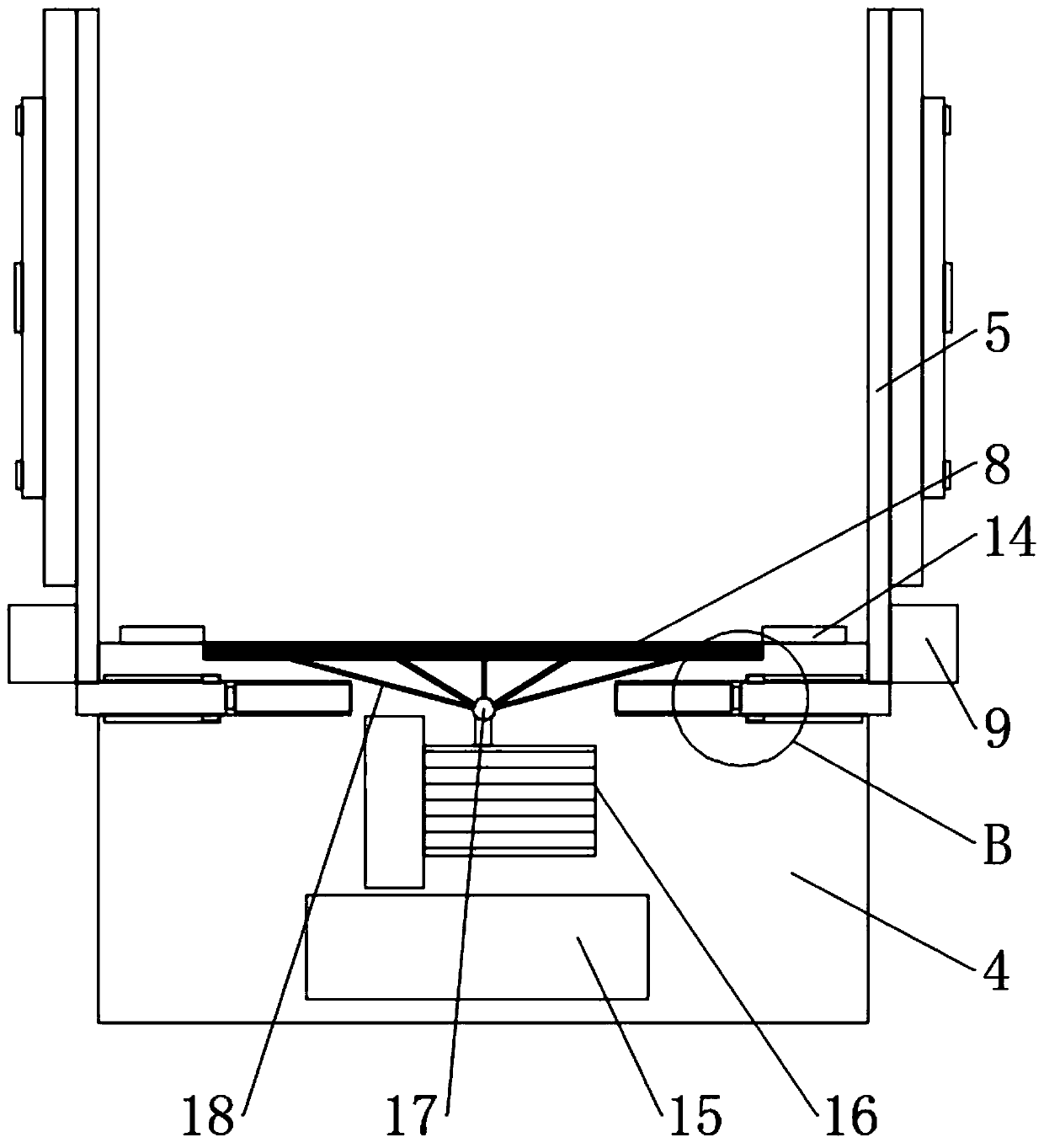 A packing and turning table for large diameter synthetic paper film roll products in the film industry