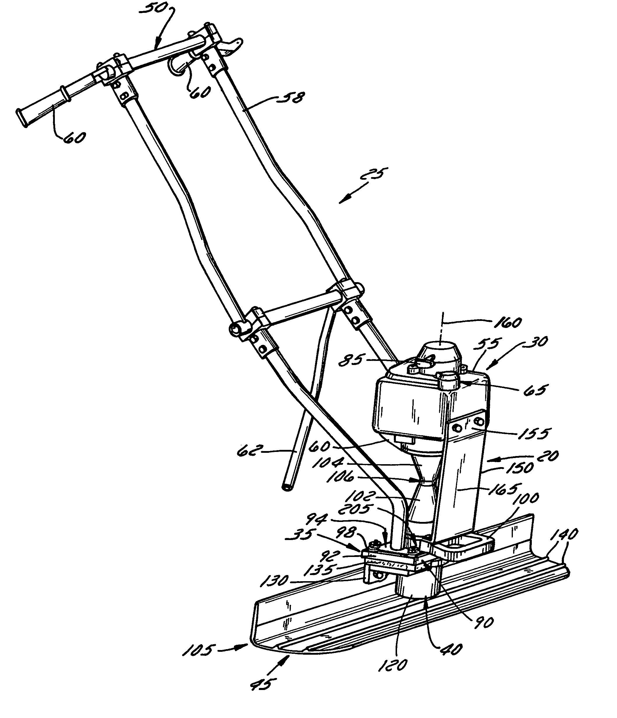 Portable vibratory screed with vibration restraint