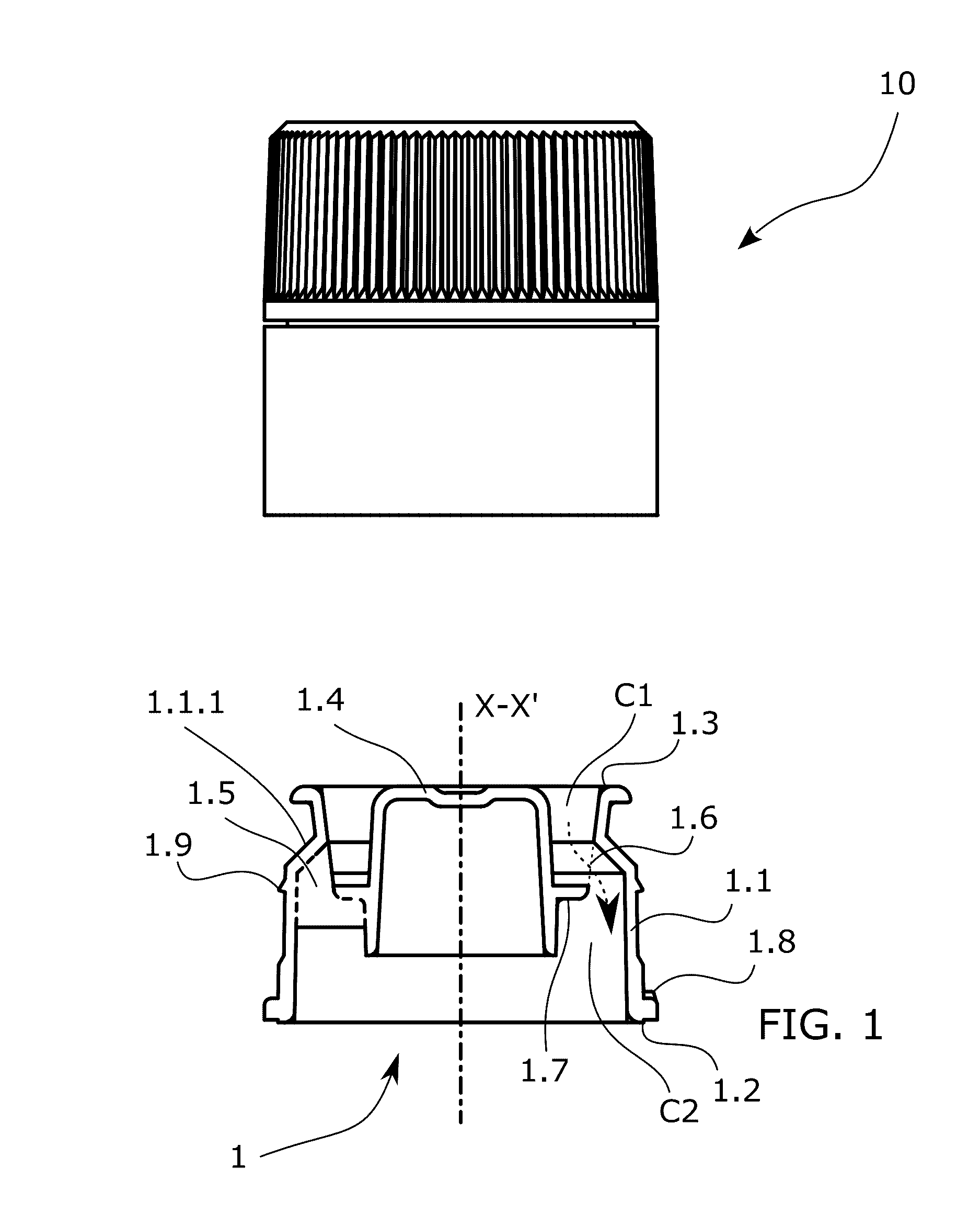 Structrual element for a bottle closure with means for showing its first use in nominal conditions