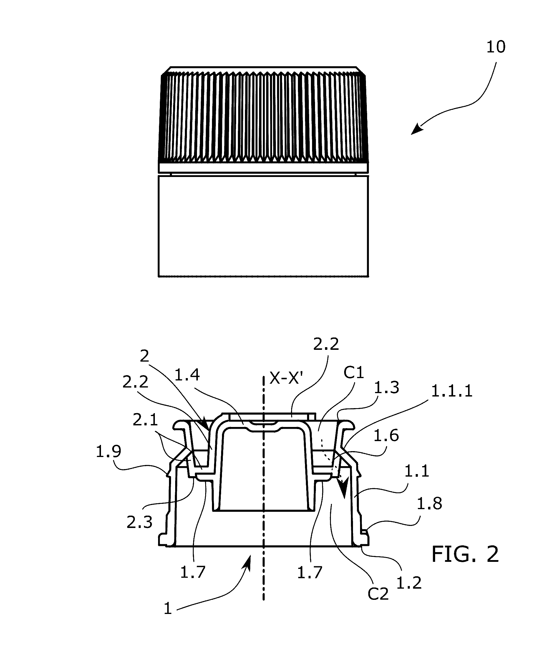 Structrual element for a bottle closure with means for showing its first use in nominal conditions