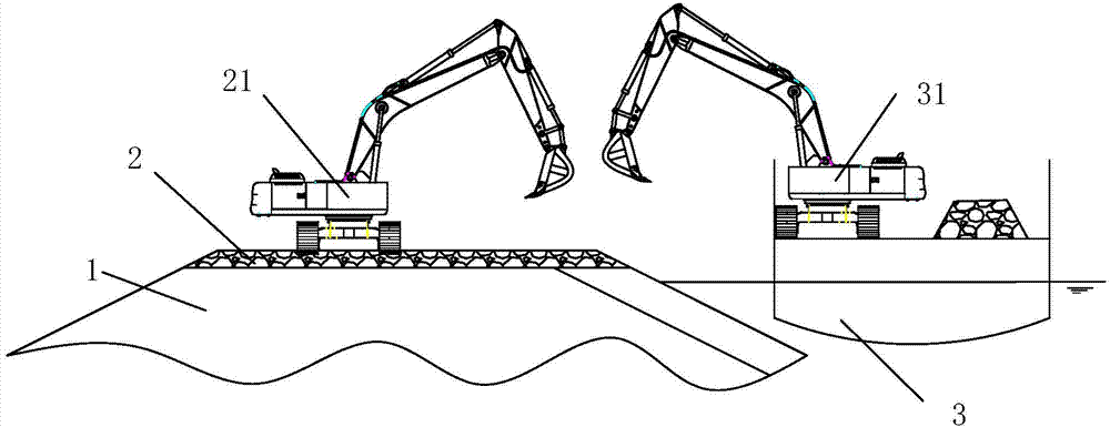 Rock-fill concrete construction method used for wave wall foundation platform