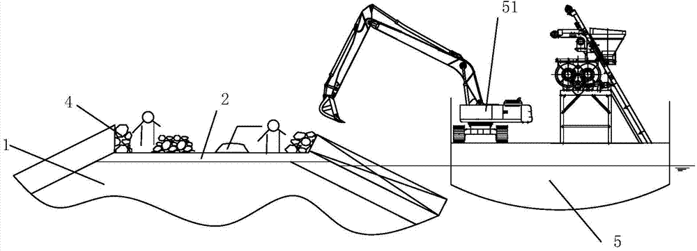 Rock-fill concrete construction method used for wave wall foundation platform