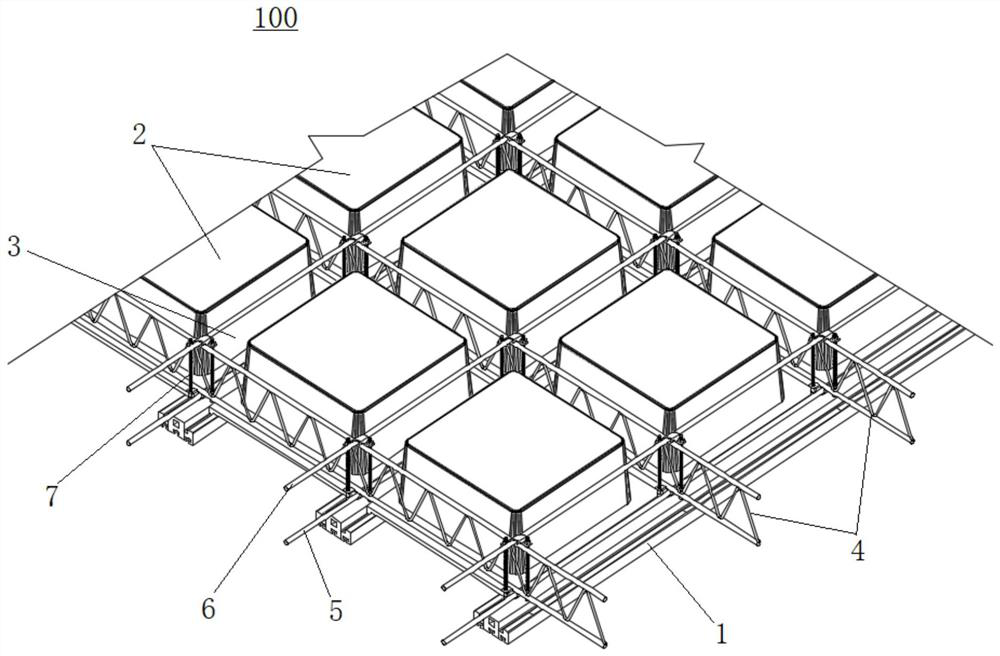 Light preset assembly type space net rack ribbed floor formwork and construction process