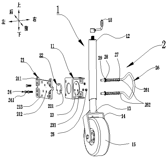 A guide wheel device for a towed caravan