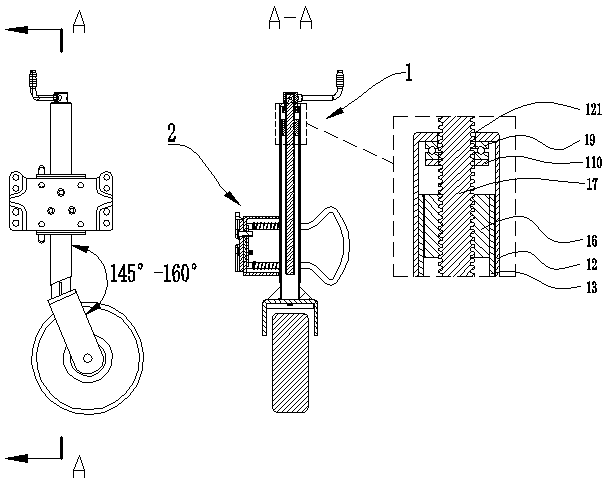 A guide wheel device for a towed caravan