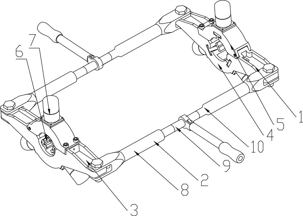 An insulator replacement device and method with synchronously adjustable clamps