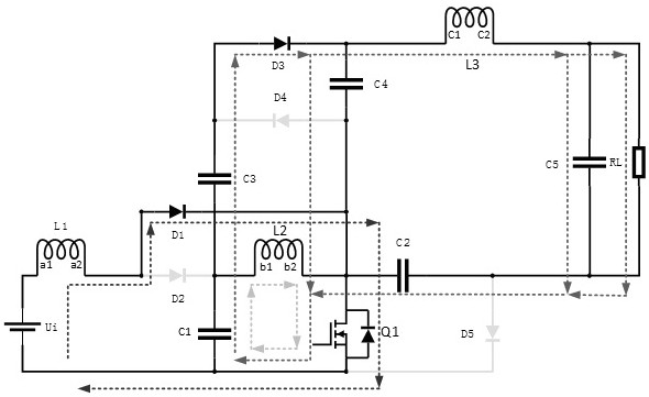 Boost-improved boost gain Cuk converter single-switch DC-DC circuit